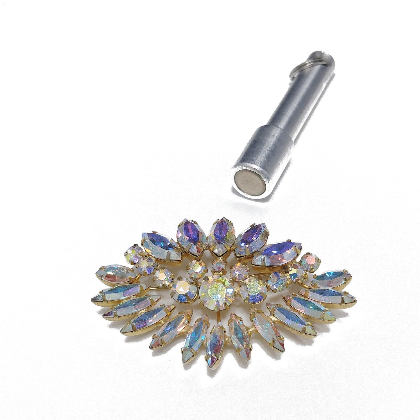 Clear Aurora Borealis Floral Brooch, Wedding Bridal Bouquet, 1960s Vintage Jewelry