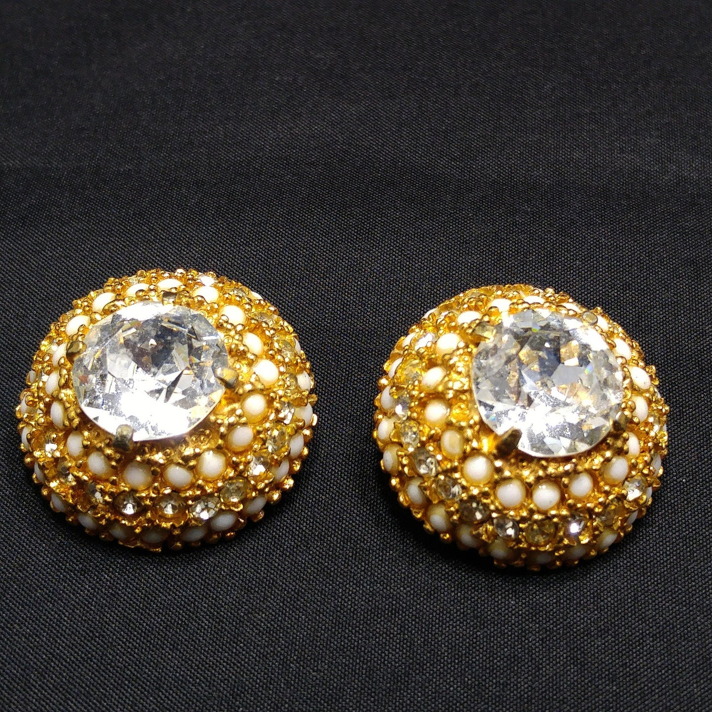 Vintage Hattie Carnegie Large Rhinestone Clip Earrings, Gold Plated, 1960s