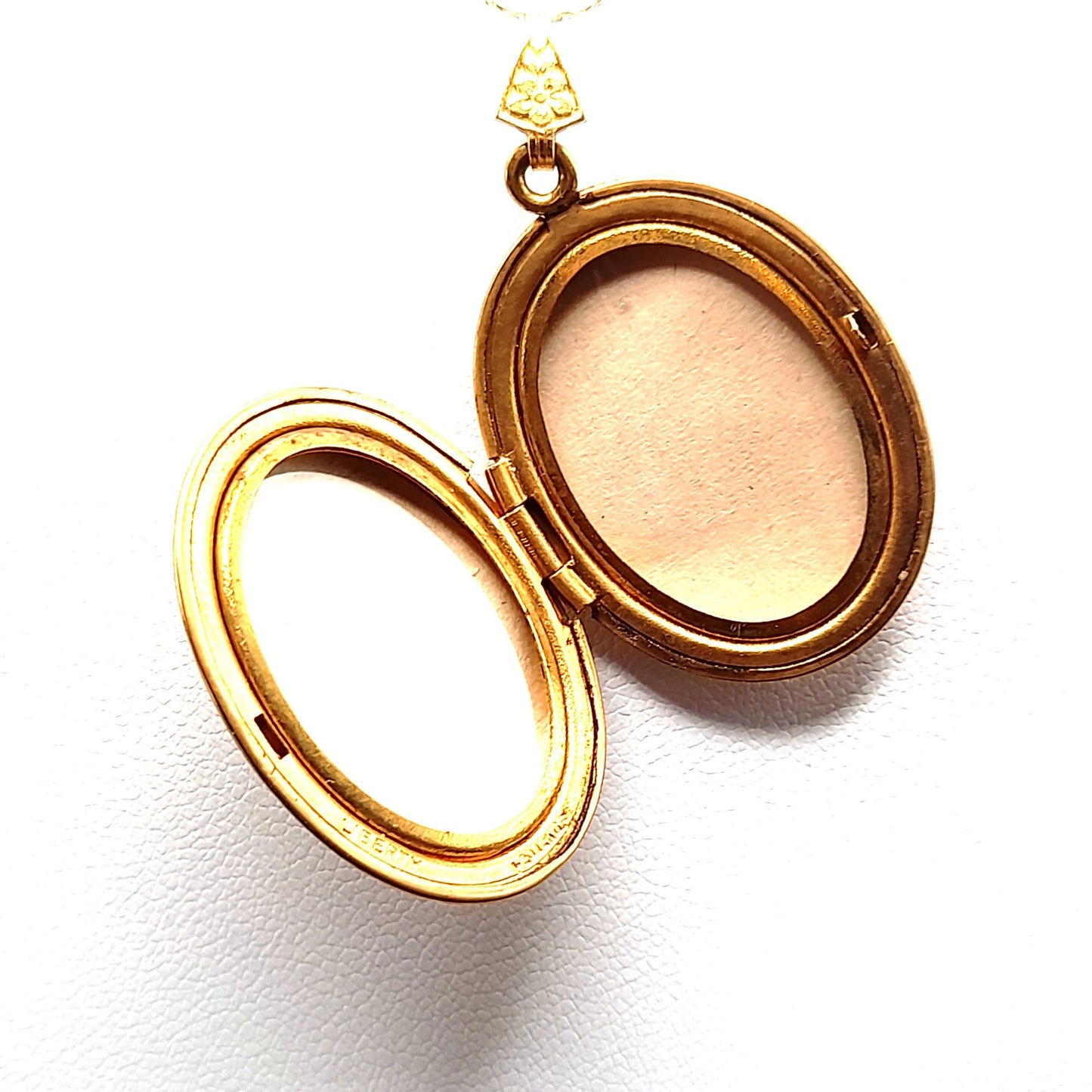 Liberty Gold Filled Locket, Crown Trifari Gold Plated Chain, 1950s Vintage Jewelry