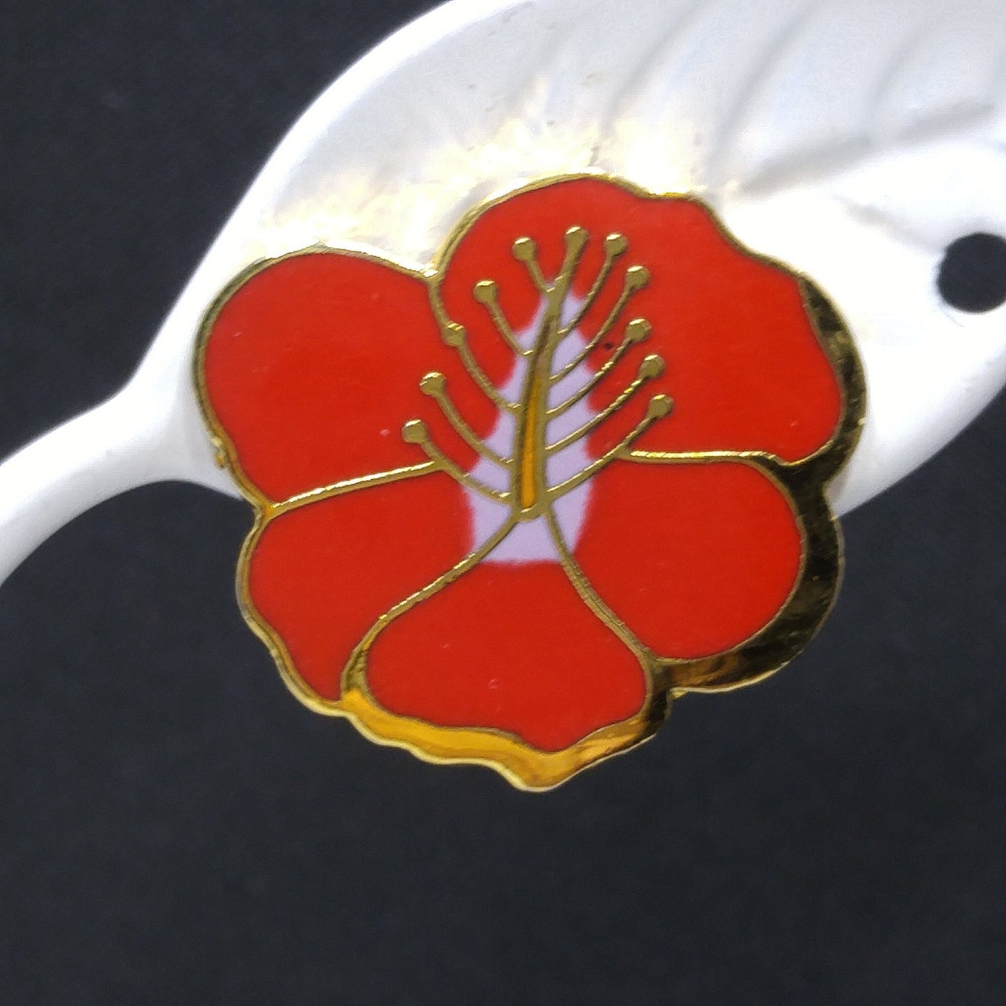 Vintage Laurel Burch Red Hibiscus Clip Earrings, Gold Plated