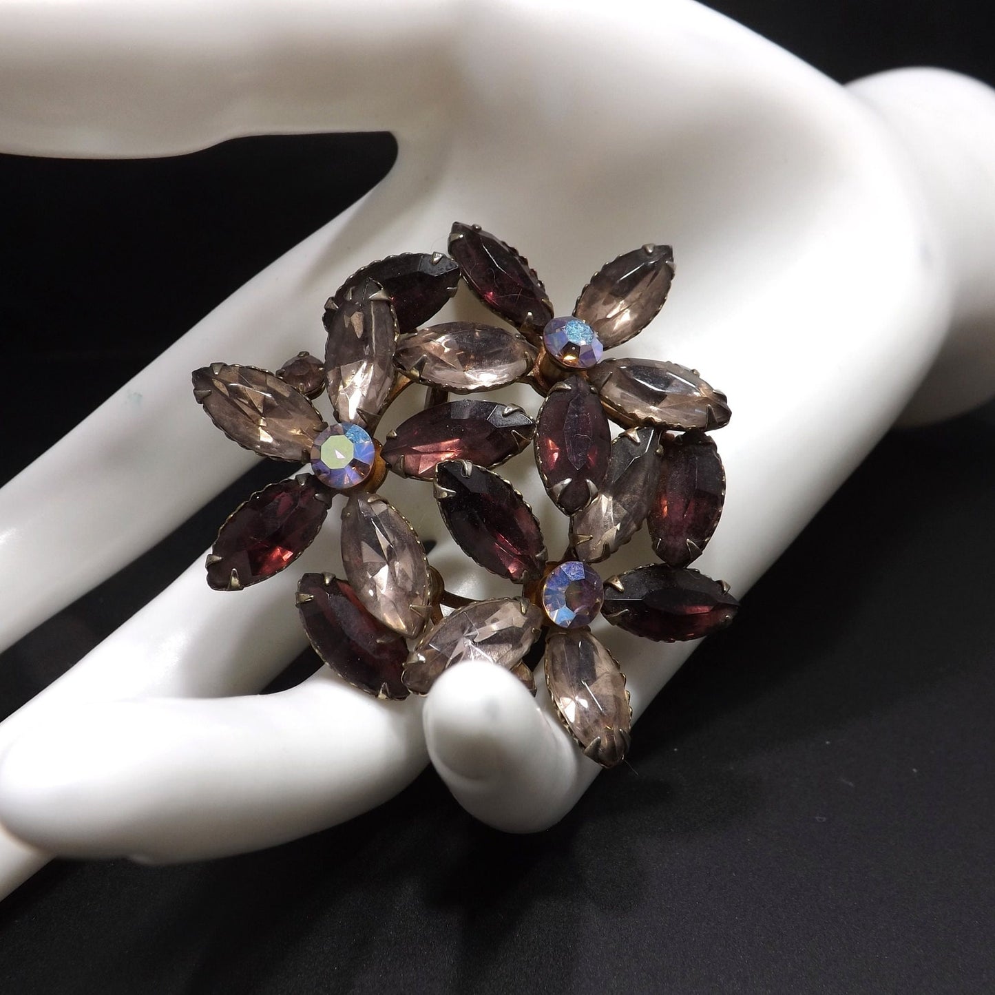 Floral Purple Lilac Floral Brooch, Riveted Construction, 1950s Vintage Jewelry