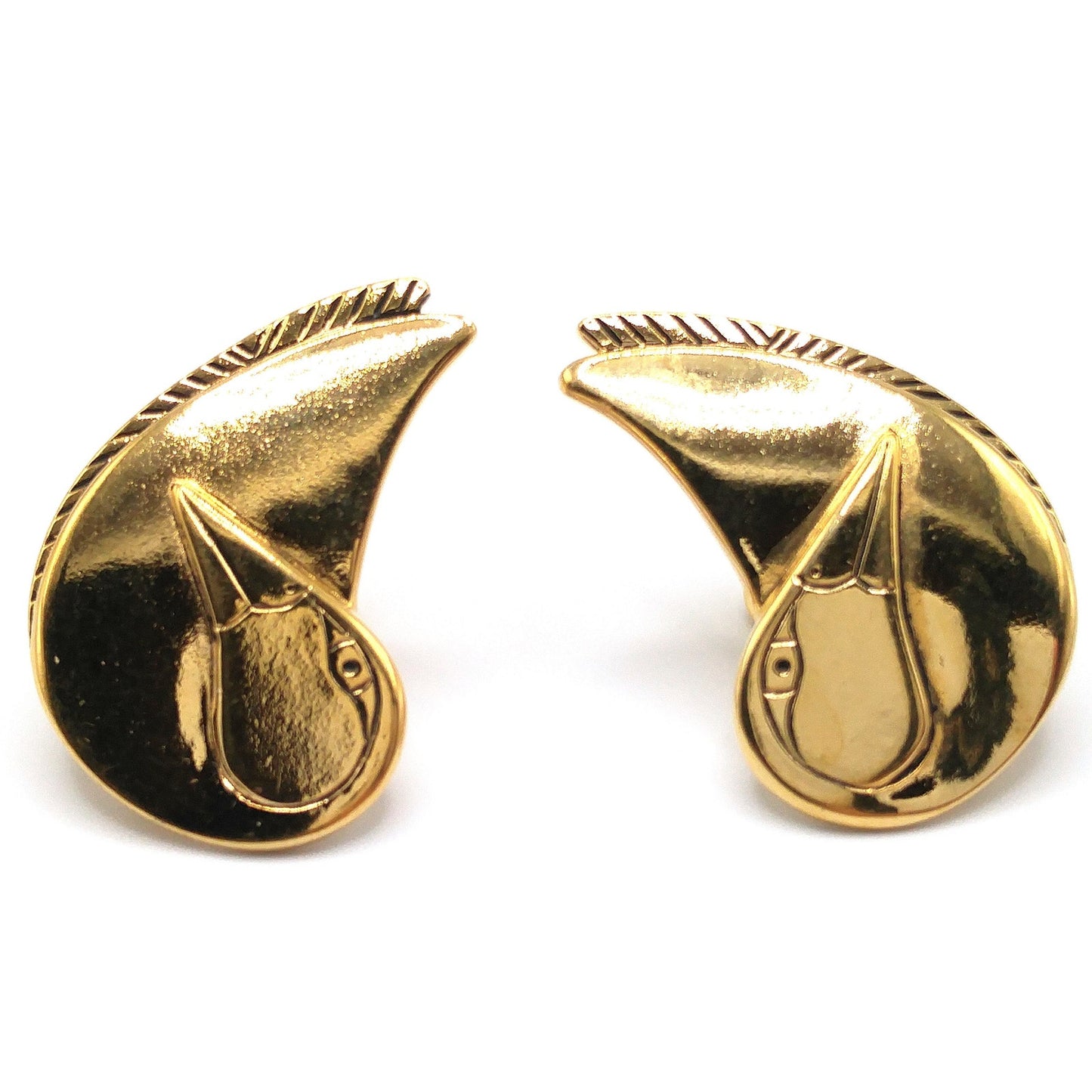 Vintage Laurel Burch Bird Clip Earrings, Reflective Gold Plated