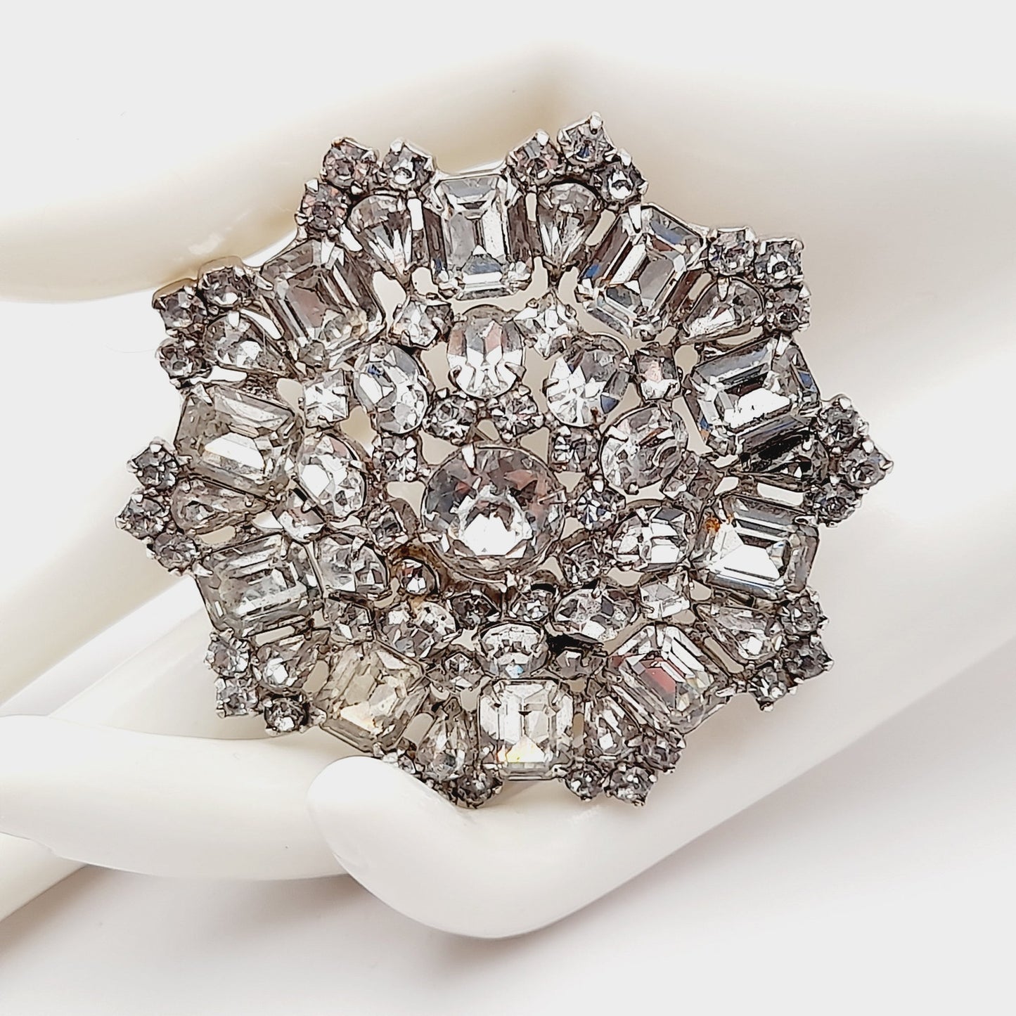 Vintage Wiesner Clear Rhinestone Wedding Brooch - Rhodium Plated, 1960s, 2 1/2 Inches