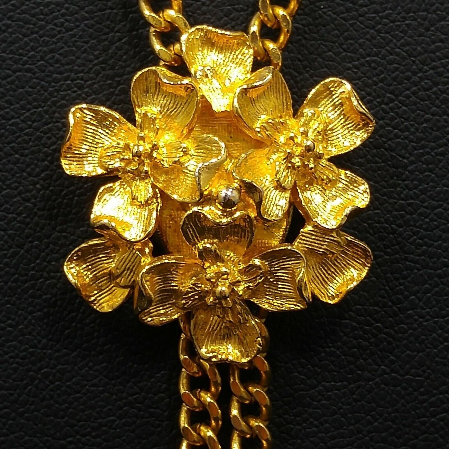 Vintage Florenza Lariat Floral Pendant, Gold Plated, Adjustable, 1960s Vintage Jewelry