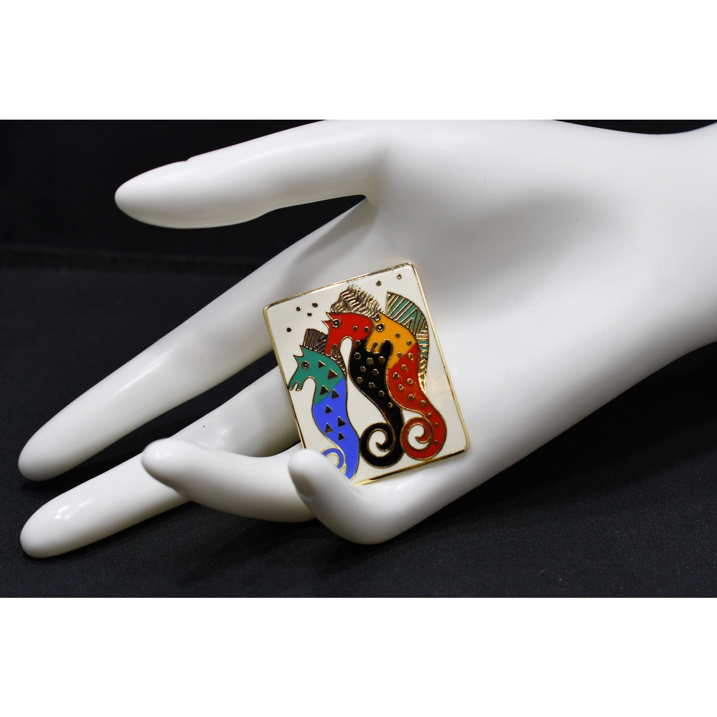 Laurel Burch "Sea Stallions" Brooch, Gold Plated, 1980s Vintage Jewelry