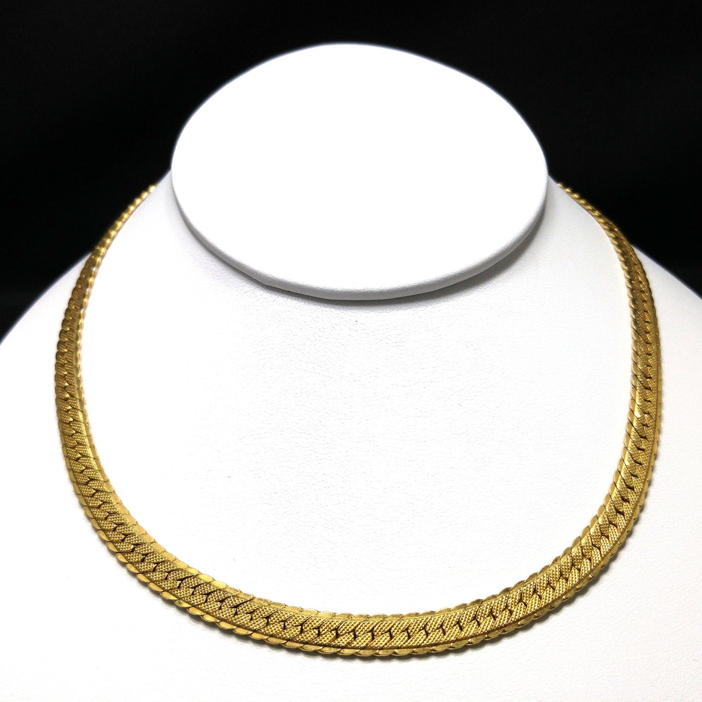 Monet Herringbone Choker Necklace, Gold Plated, 1970s Vintage Jewelry