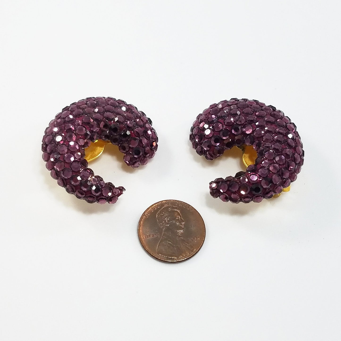 Vintage Richard Kerr Clip Earrings 1980s Encrusted Purple Swarovski Flat-Backs