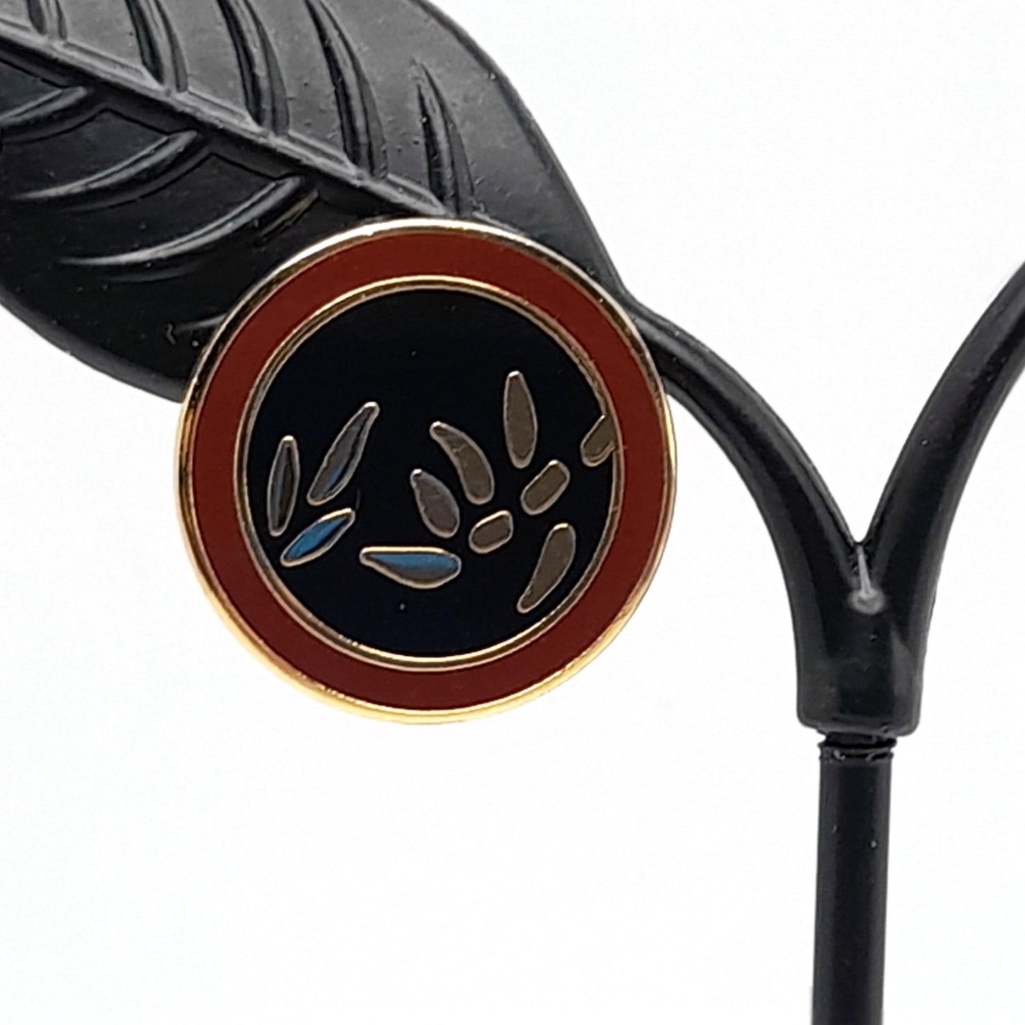 Vintage Laurel Burch Bamboo Post Earrings, Gold Plated, Black Brown Enamel, 1980