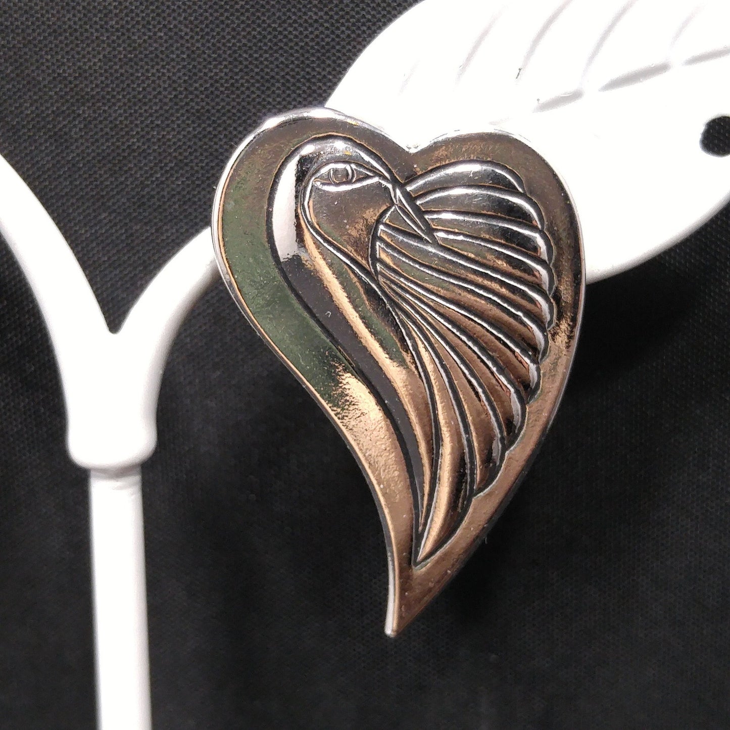 Vintage Laurel Burch Bird Heart Post Earrings, Rhodium Plated