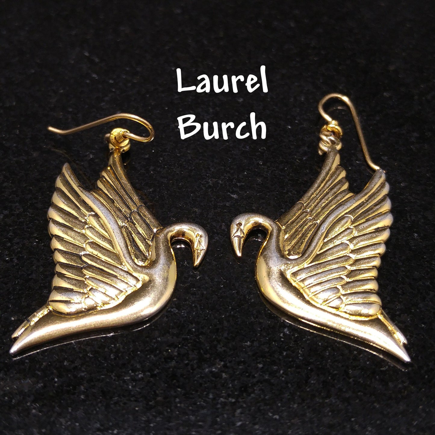 Laurel Burch Gold Plated Swan Earrings, Gold Filled Ear Wires, 1980s Vintage