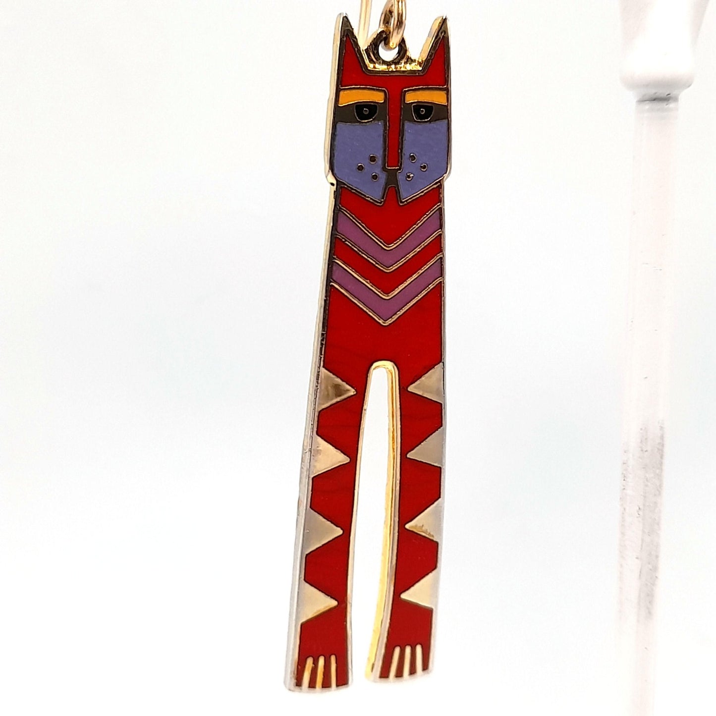 Laurel Burch Red Nubian Cat Earrings, Gold Plated, Tall Red Enamel Cats, 1980s Vintage Jewelry