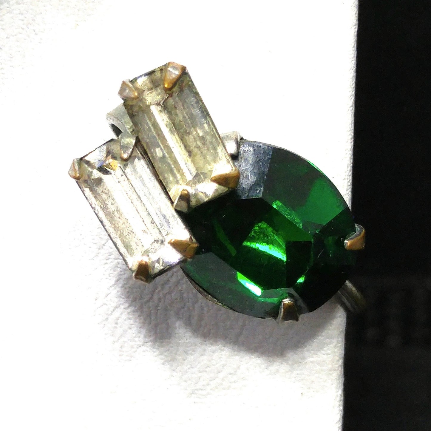 Vintage Green Clear Pendant Brooch Screw-back Earrings, 1940s Vintage Jewelry