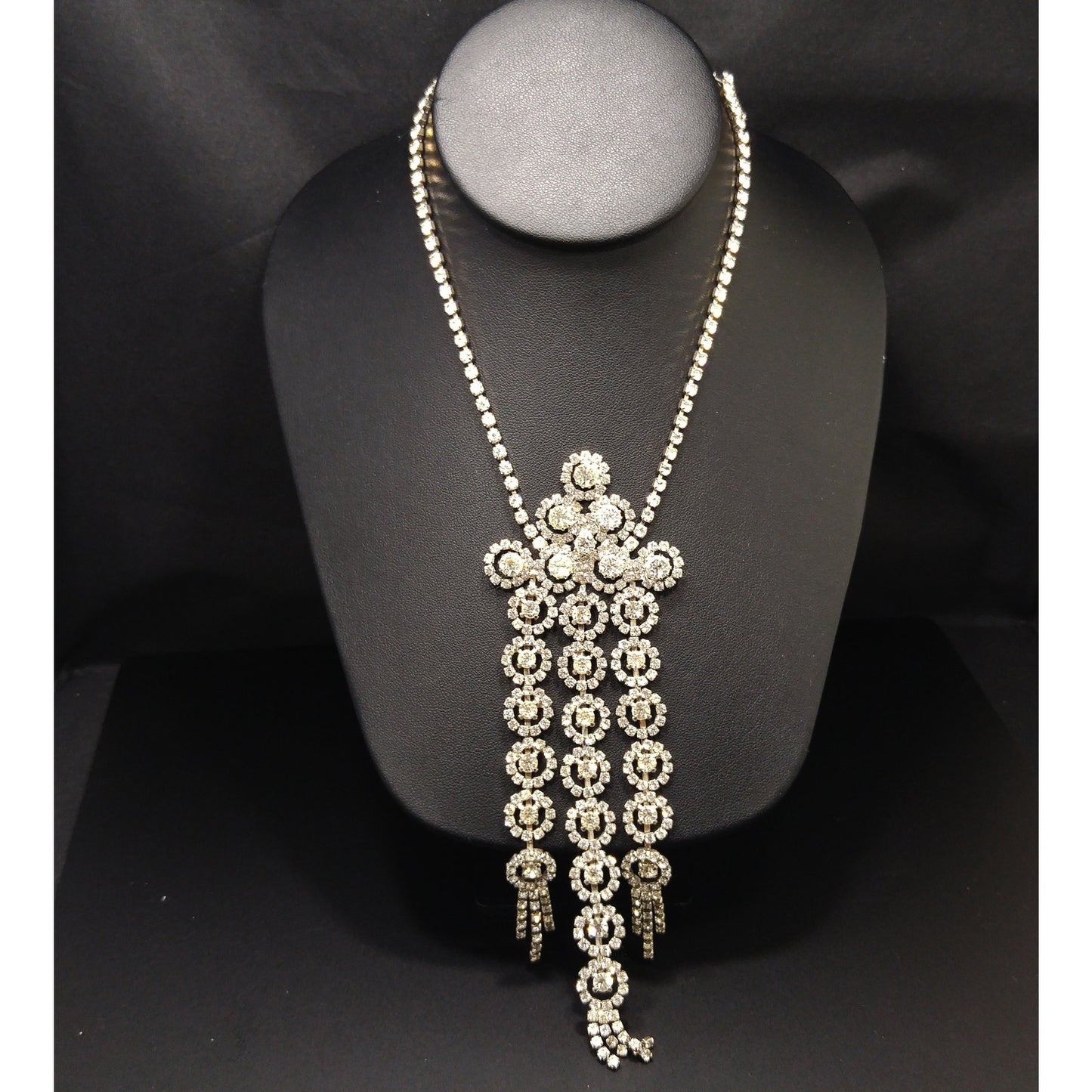 Mid-century Bridal Rhinestone Necklace, Clear Rhinestones, Rhodium Plated, 1950s Vintage Jewelry