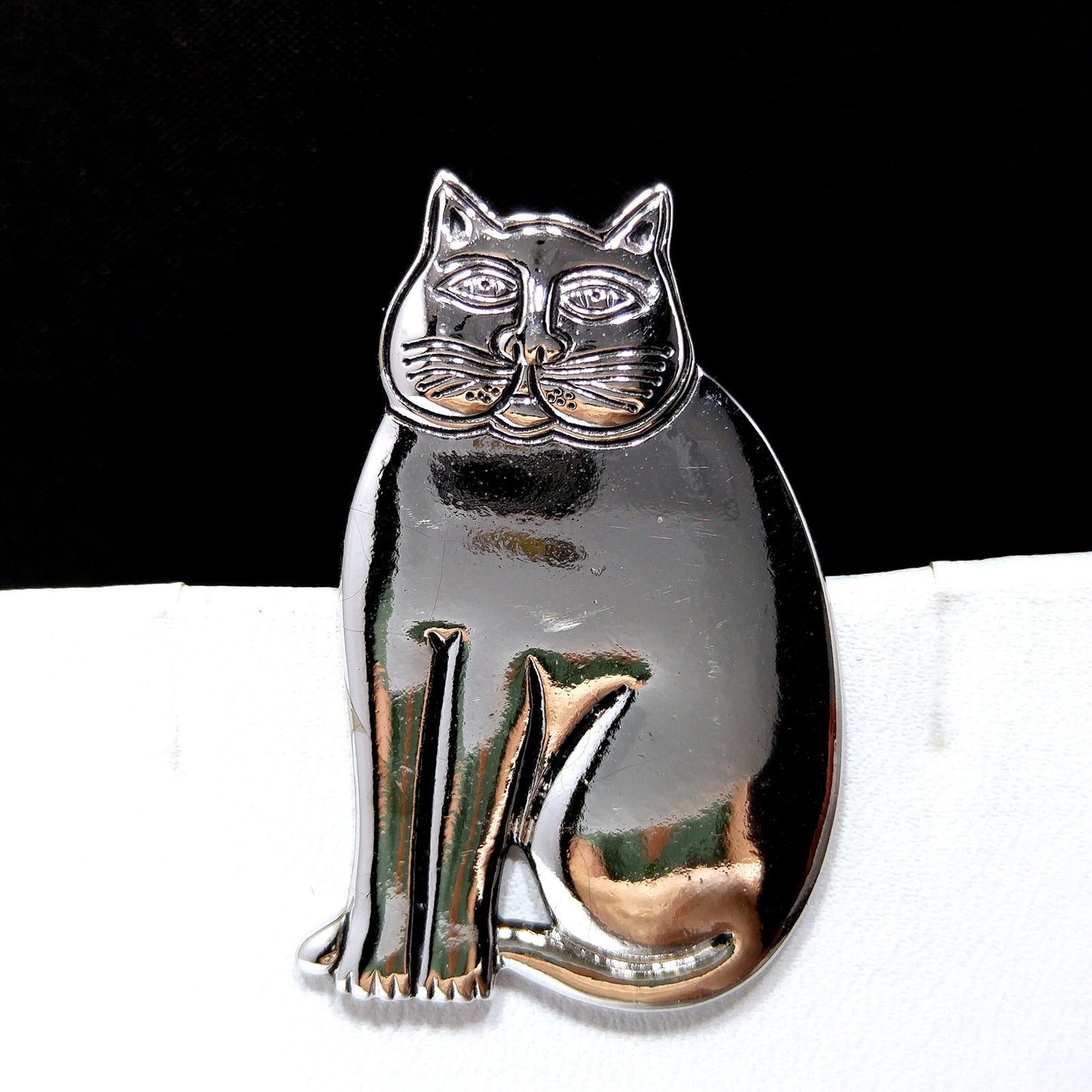 Laurel Burch Cat Brooch & Earrings, Rhodium Plated, 1980s Vintage Jewelry