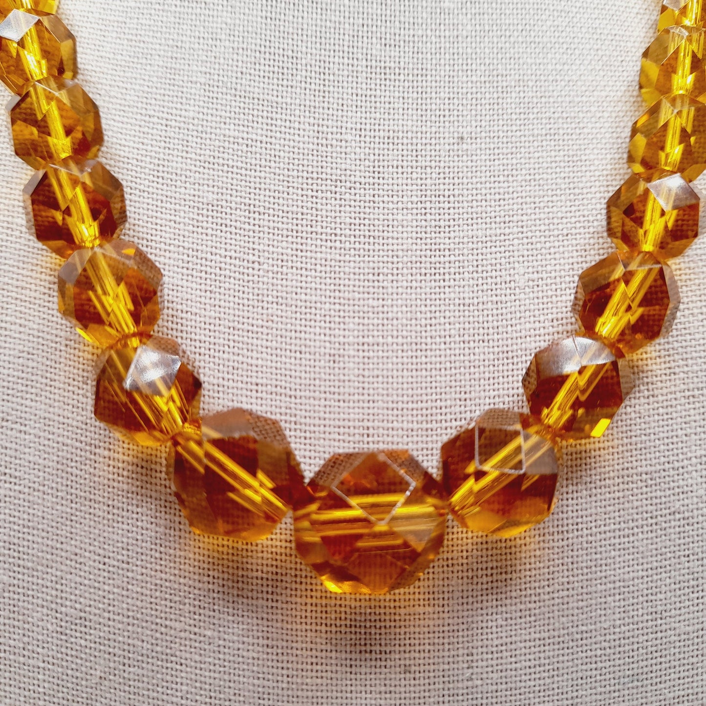 Vintage Amber Crystal Graduated Bead Necklace with Push Clasp, 17 Inches