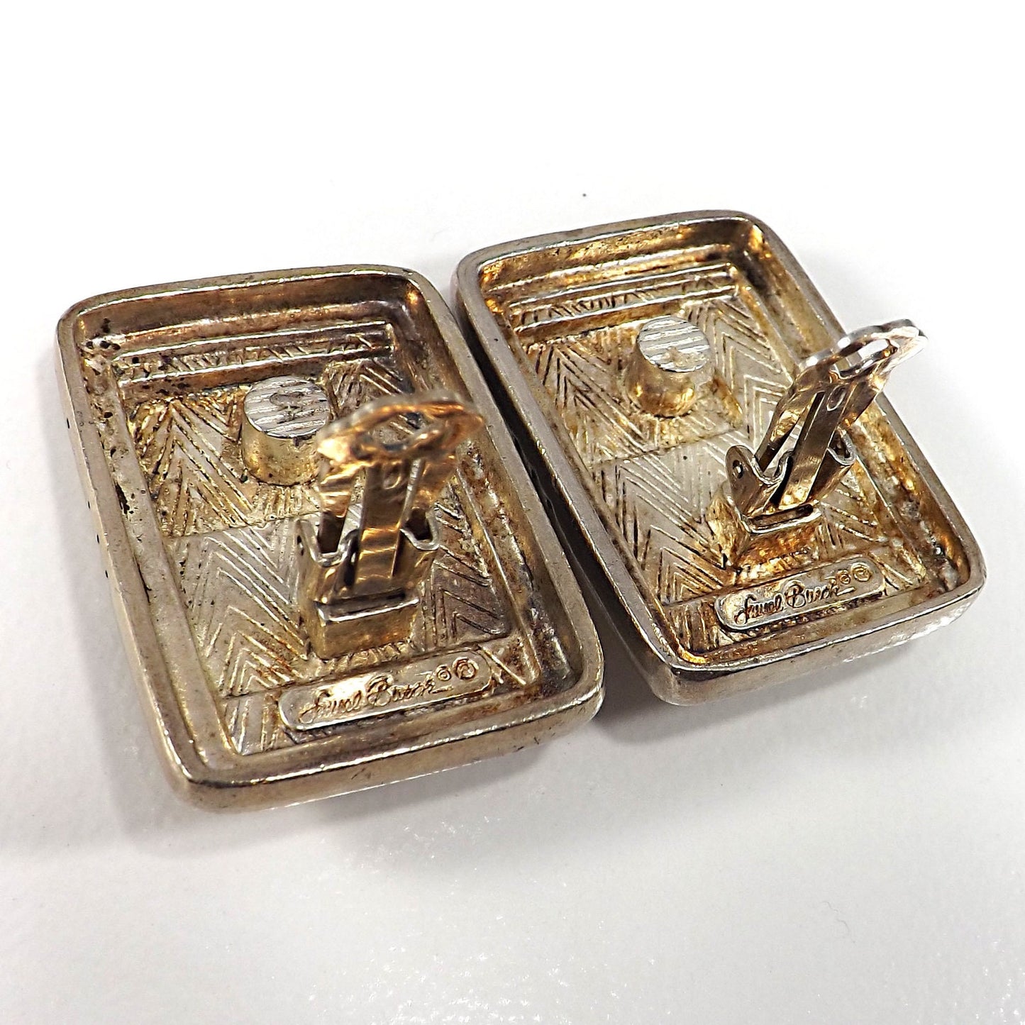 Laurel Burch Silver Clip Earrings White Magnesite Stone Vintage 1980s Rare