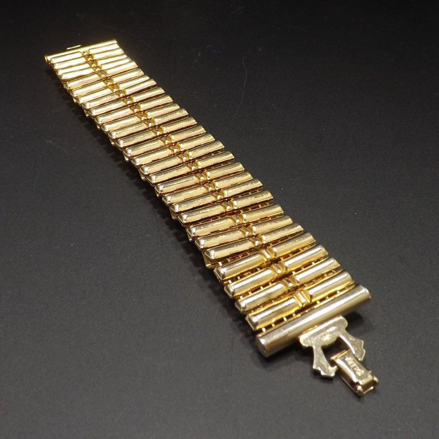 Vintage LERU Aurora Borealis Rhinestone Bracelet, Gold Plate Mid-Century, 7 1/8"