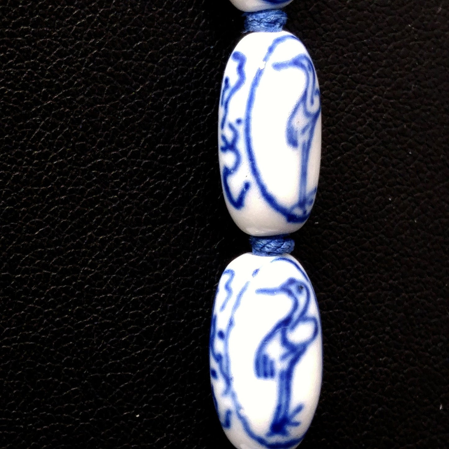 Hand Painted Blue Heron Birds Beaded Necklace, 1950s Vintage