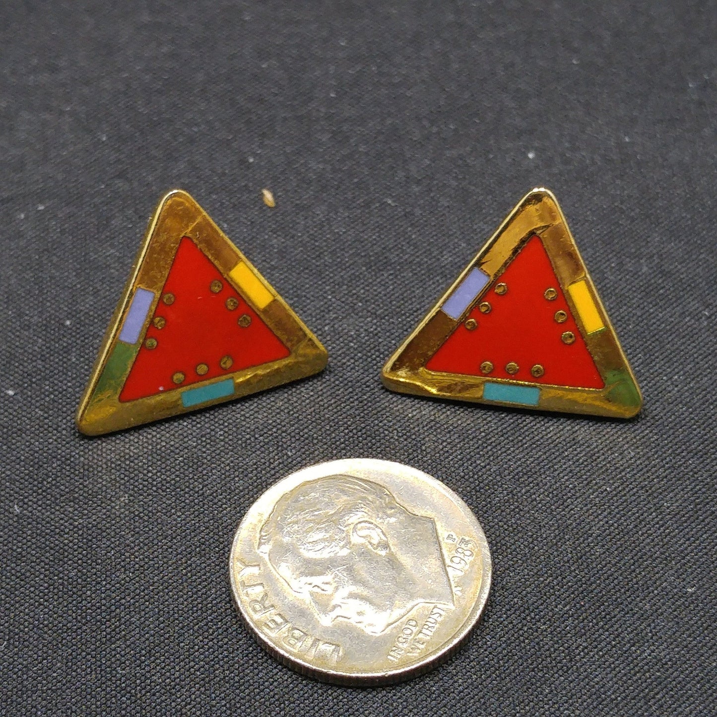 Laurel Burch "For Marie" Geometric Post Earrings, Gold Plated, 1980s Vintage Jewelry