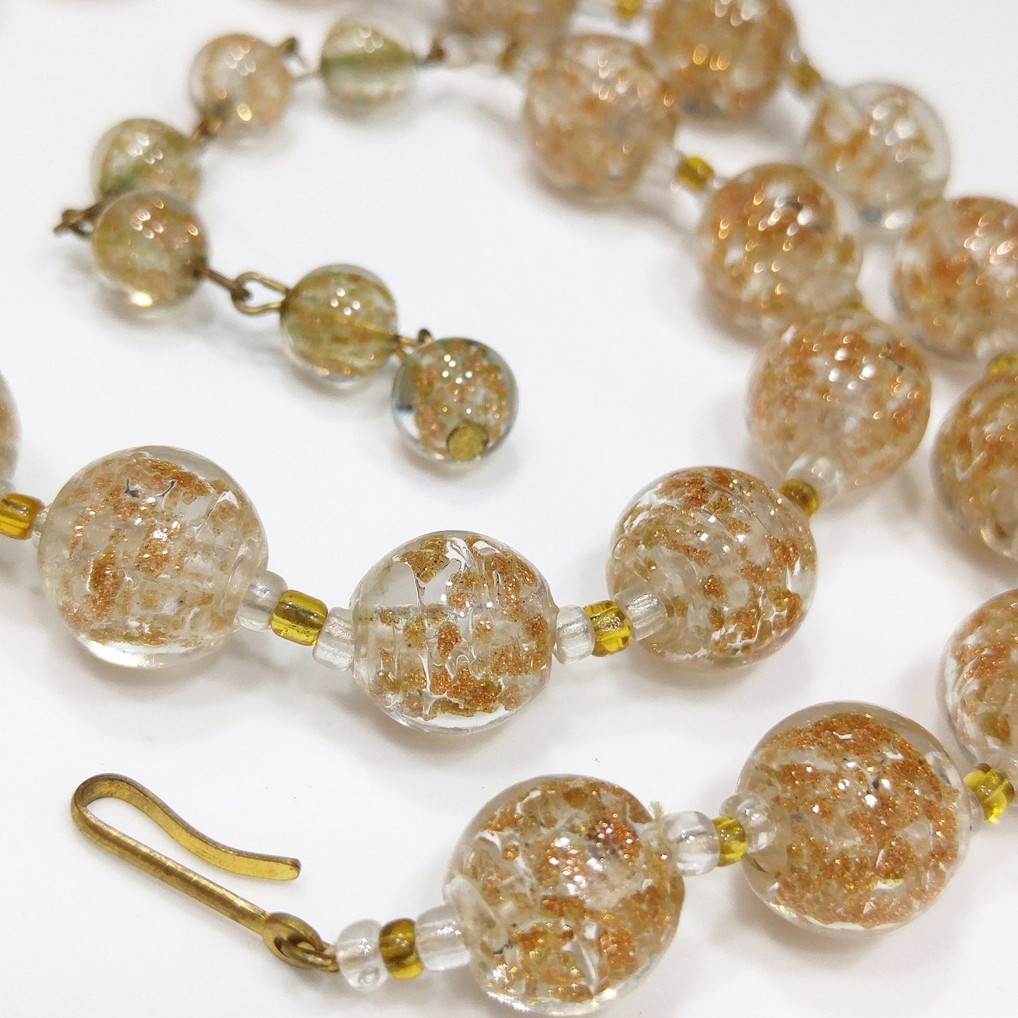 Venetian Glass Beaded Necklace, Copper Aventurine Italian Beads