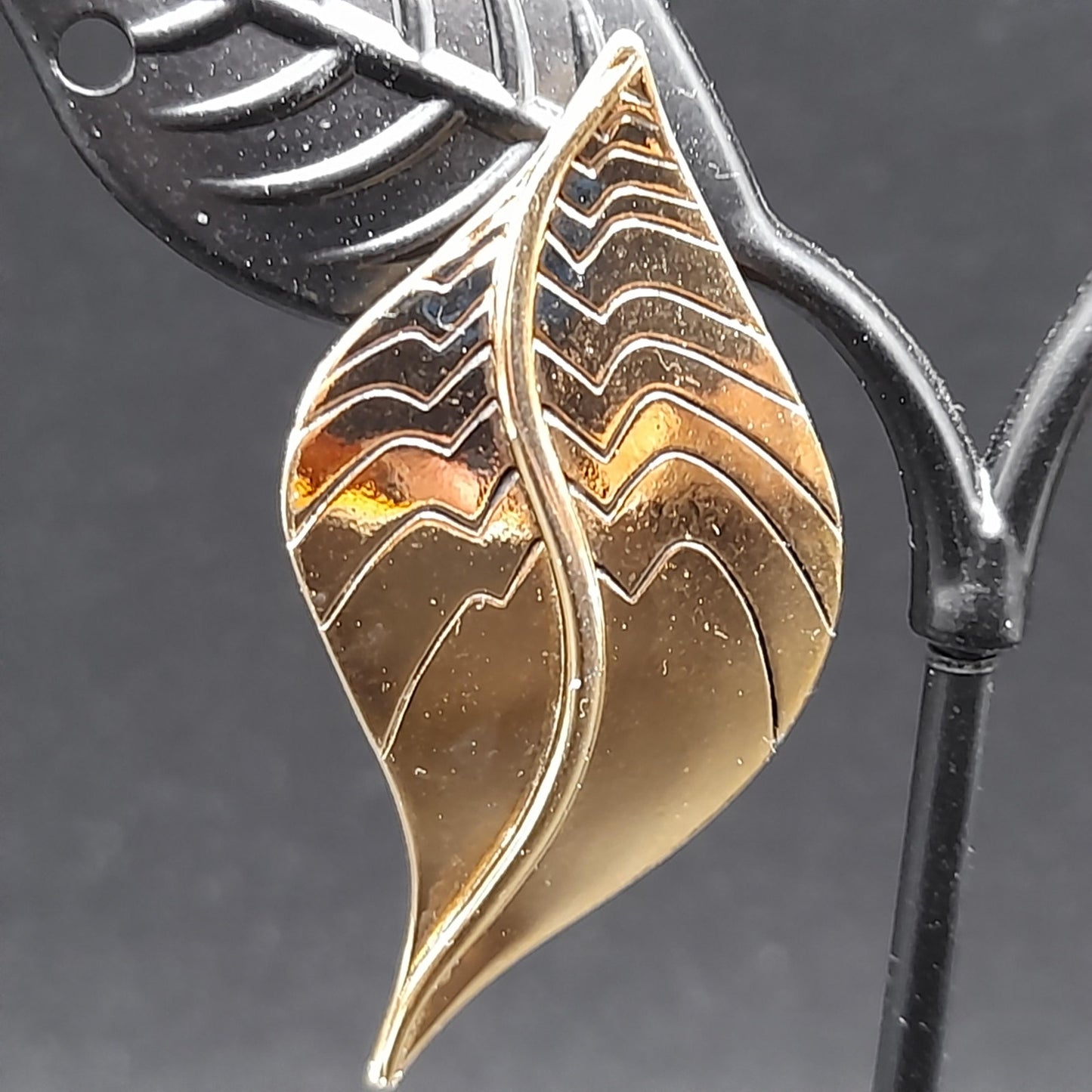 Vintage Laurel Burch Leaf Post Earrings, Gold Plated, 1 5/8 Inches