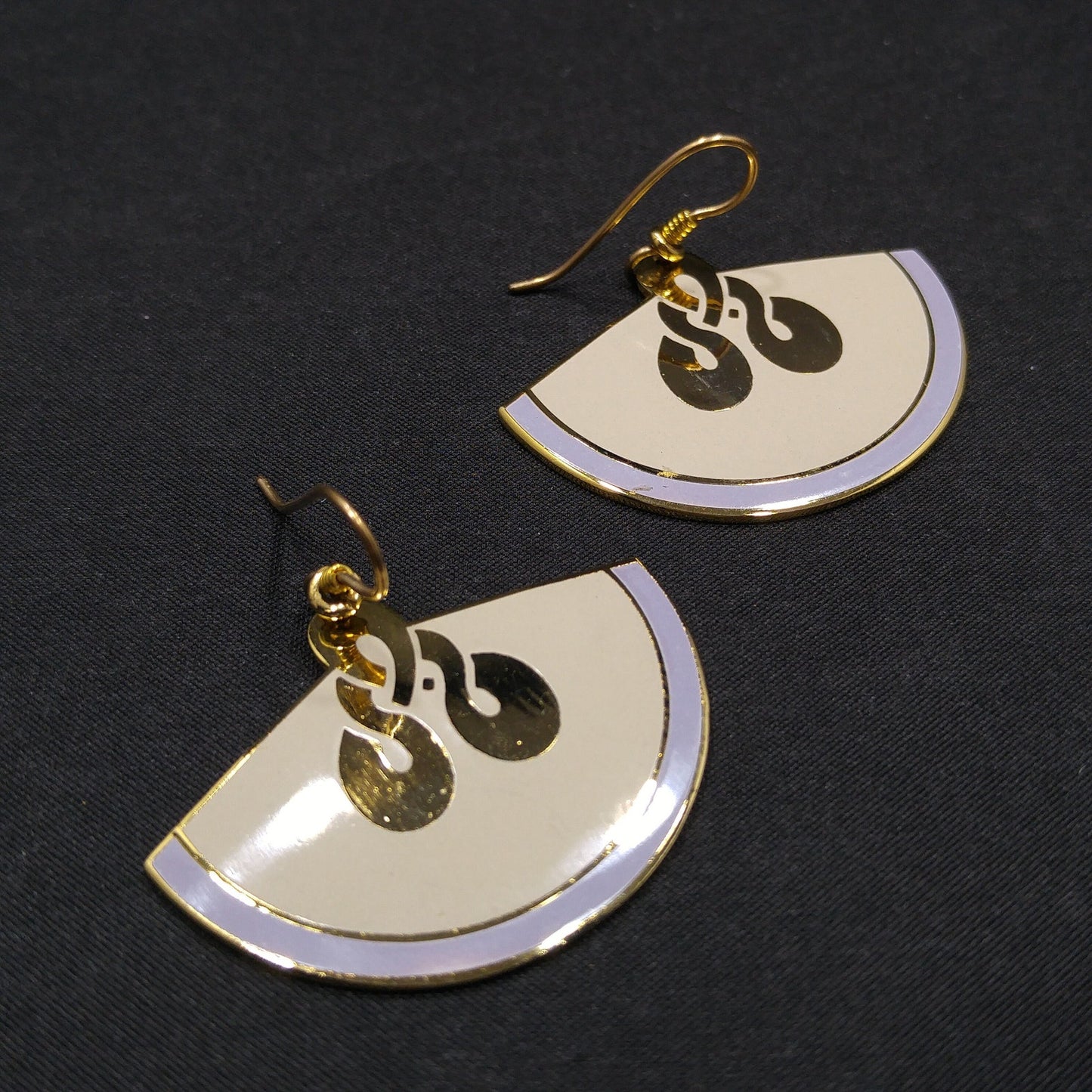 Laurel Burch Large Fan Love Knot Earrings, Gold Plated, Cloisonne Enamel, 1980s
