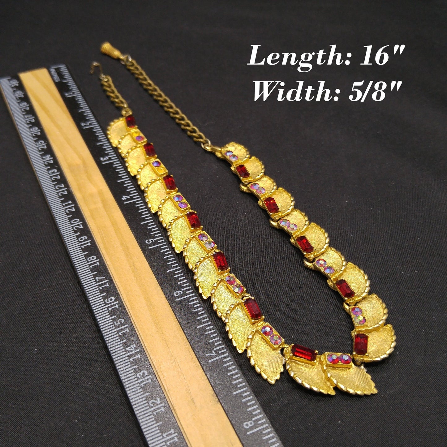 B.S.K. Red Rhinestone Choker Necklace, Aurora Borealis, 1960s Vintage Jewelry
