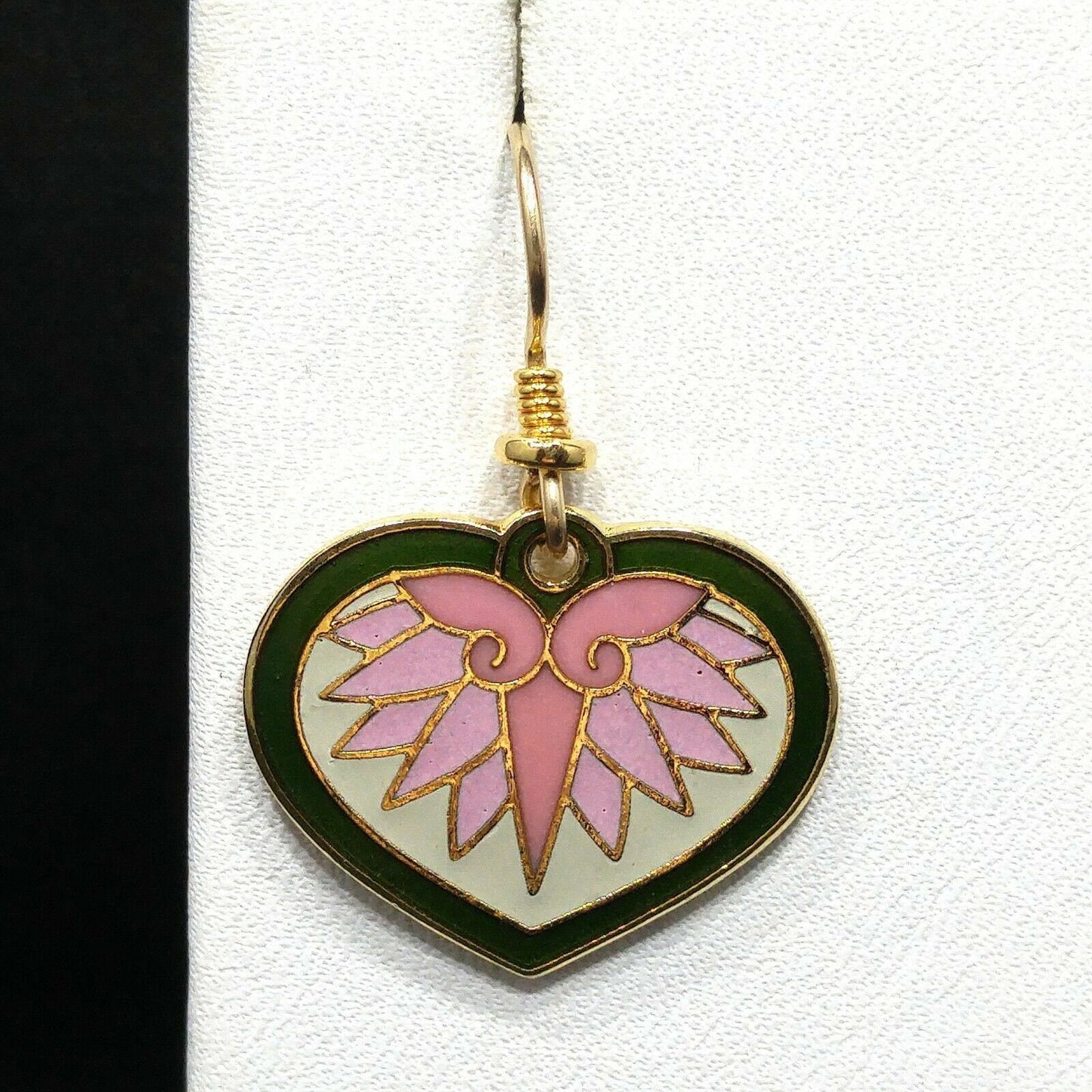 Laurel Burch Hollyhock Floral Earrings, Gold Plated Cloisonne, Enamel, 1980s