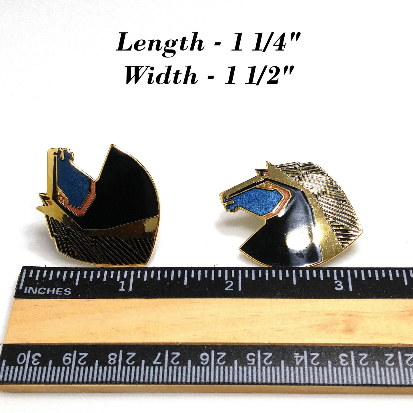 Laurel Burch "Wild Stallion" Post Earrings, Gold Plated Black Teal Enamel, 1980s Vintage Jewelry