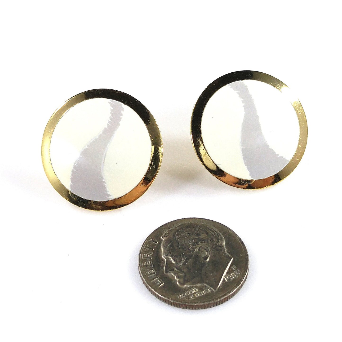 Laurel Burch "Kashi" Post Earrings, Cream & Gray Enamel, Gold Plated, 1980s
