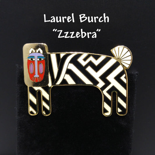 Laurel Burch "Zzzebra" Brooch, Gold Plated, 1980s Vintage Jewelry