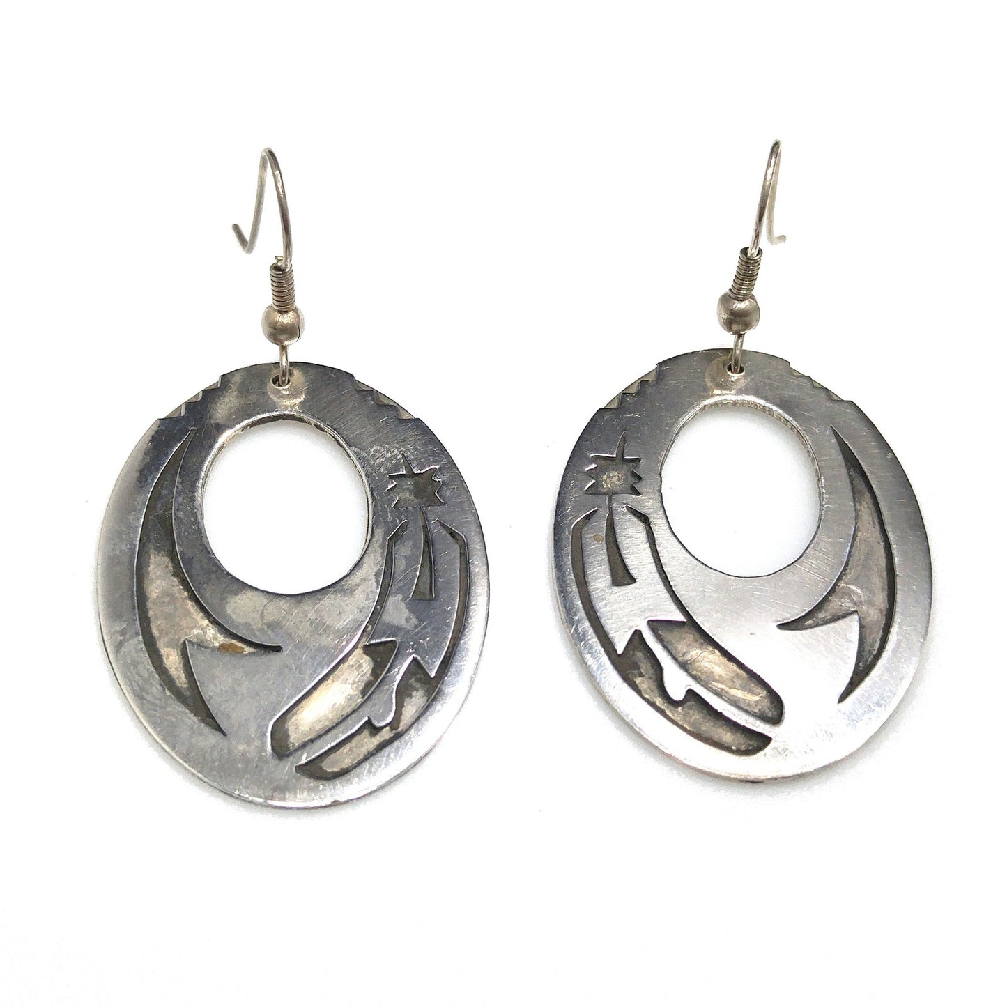 Silver Navajo Handmade Earrings, Unknown Mark, Vintage Jewelry