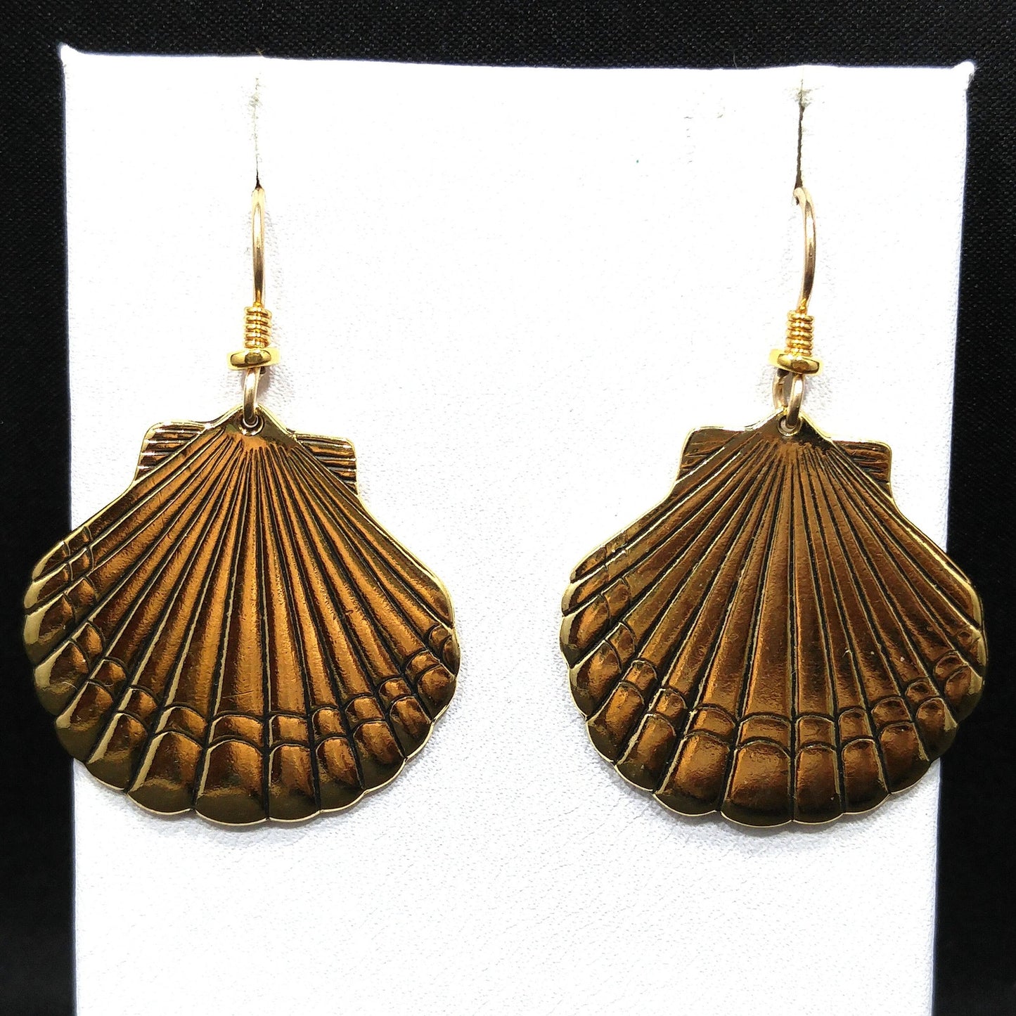 Laurel Burch Seashell Dangle Earrings, Gold Plated, Gold Filled Ear Wires, 1980s