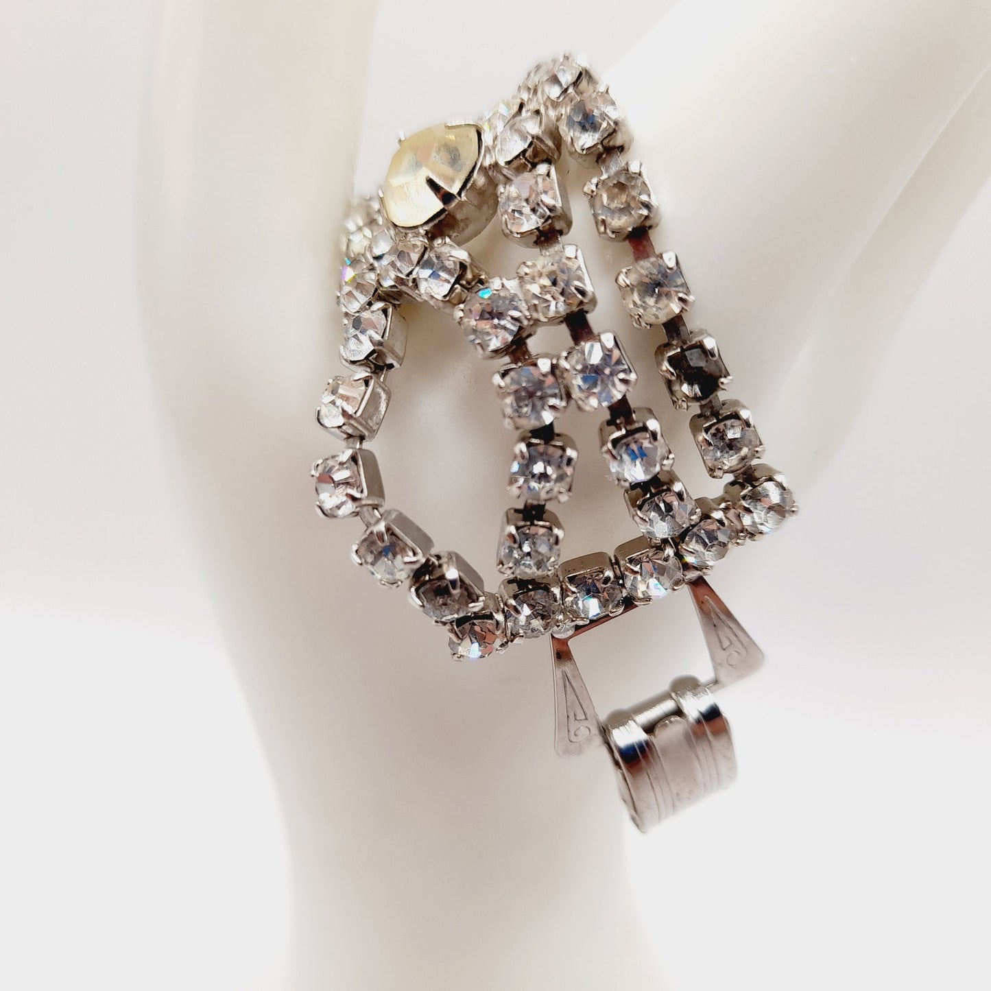 Vintage 1950s Clear Rhinestone Four Row Bracelet - 7 1/4 Inches - Wedding Jewelry
