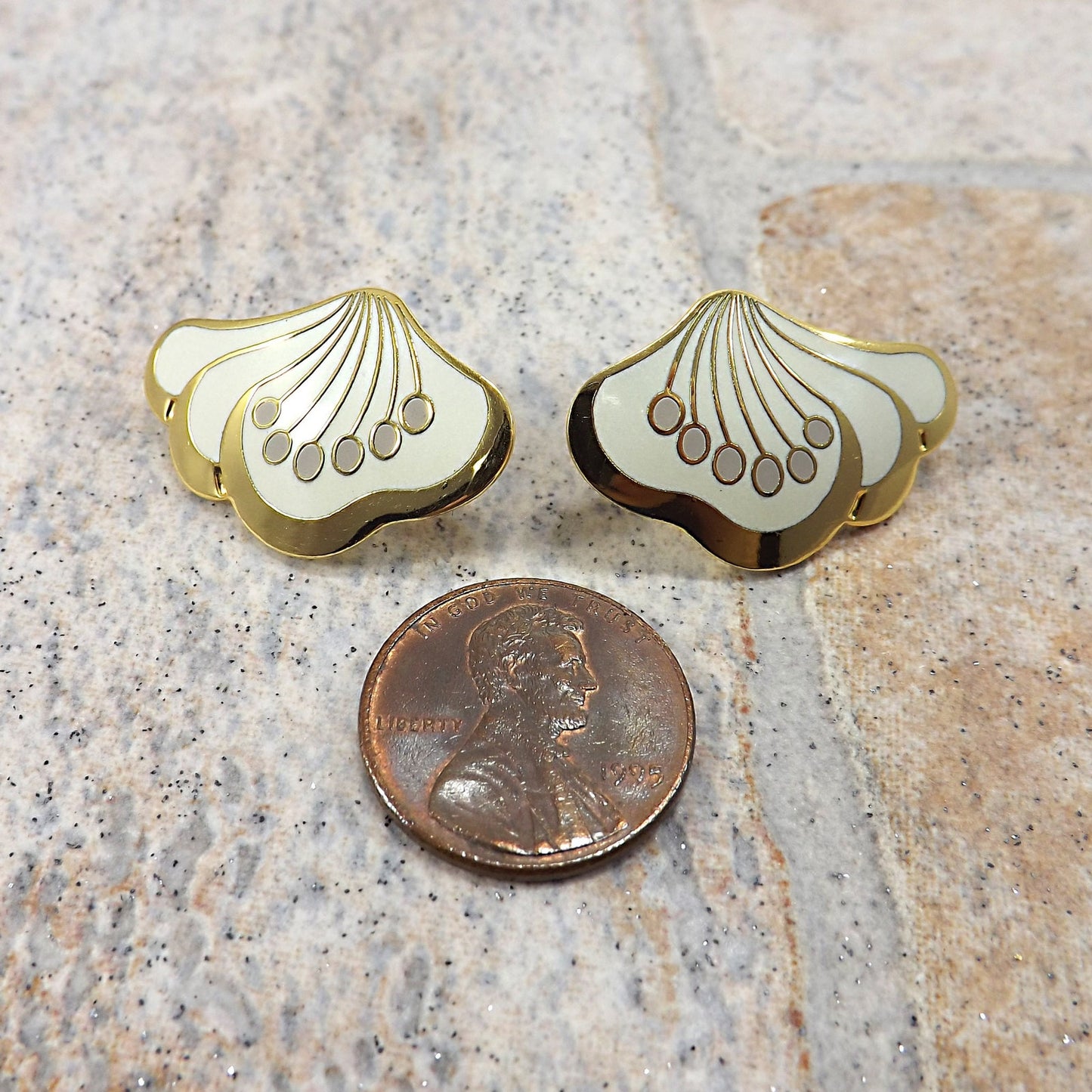 Laurel Burch "Le Fleur" Gold & White Post Earrings, Gold Plated, 1980s Vintage