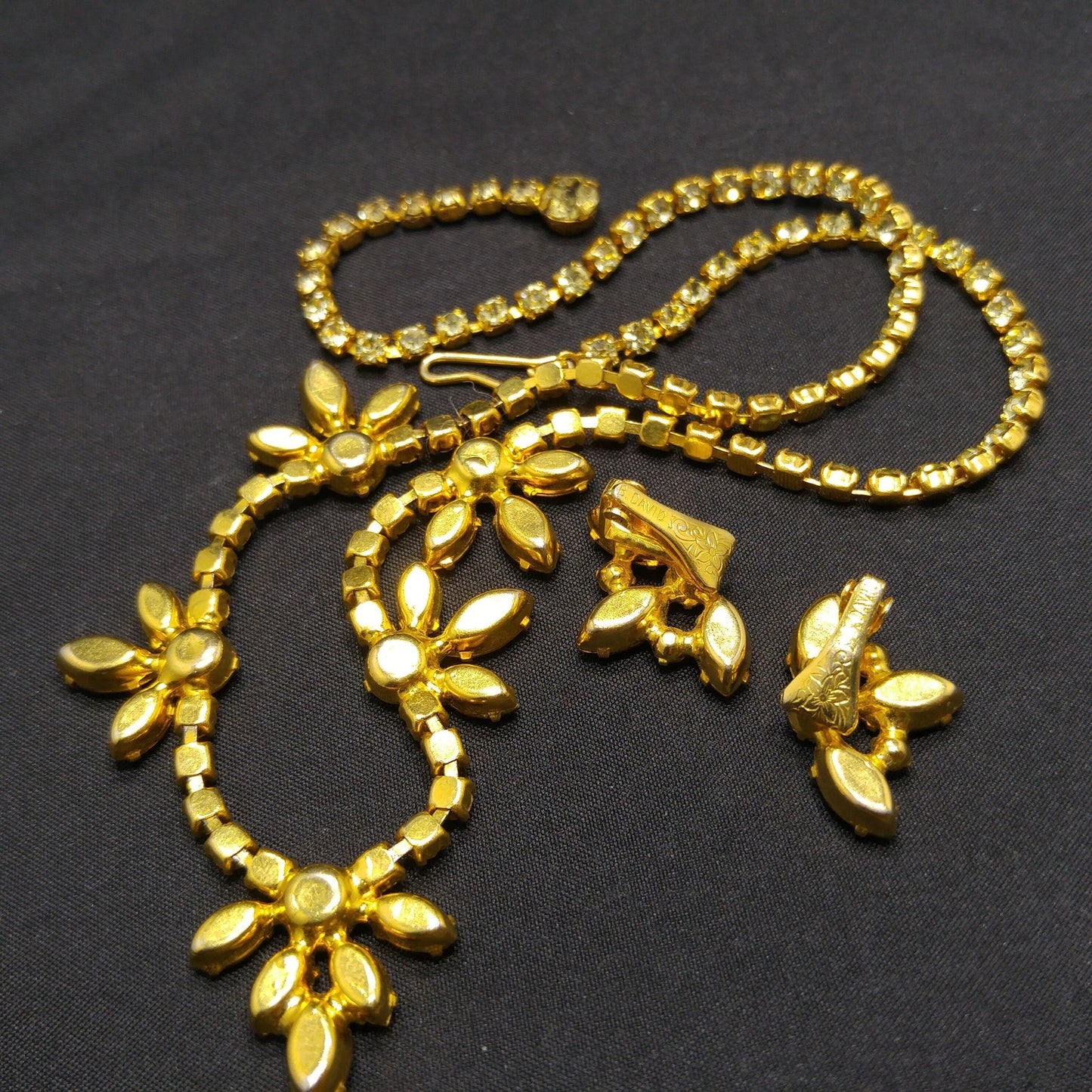 B. David Light Topaz Necklace & Earrings, Gold Plated, 1960s Vintage Jewelry