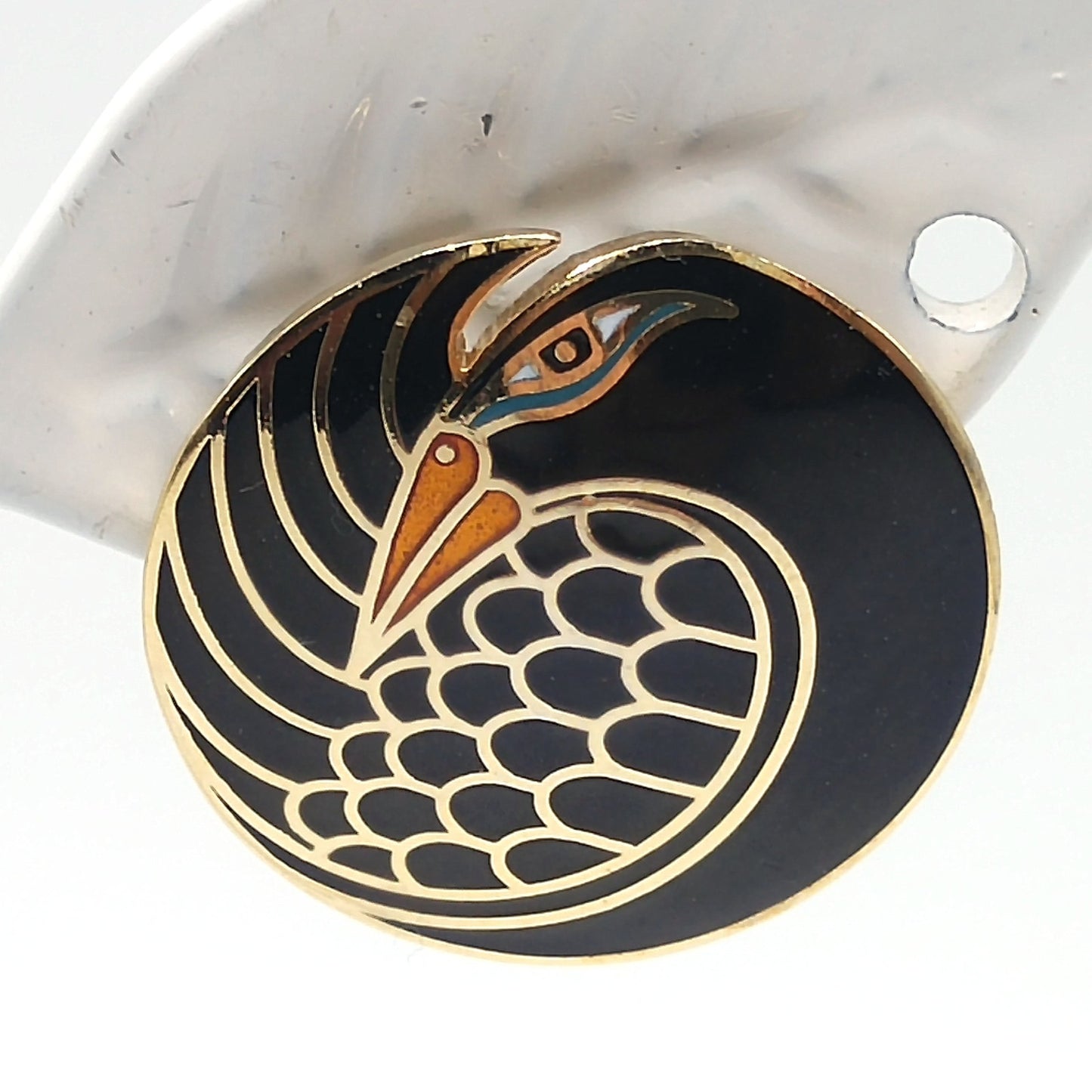 Laurel Burch "Mynah Bird" Black Clip Earrings, Gold Plated, 1980s Vintage
