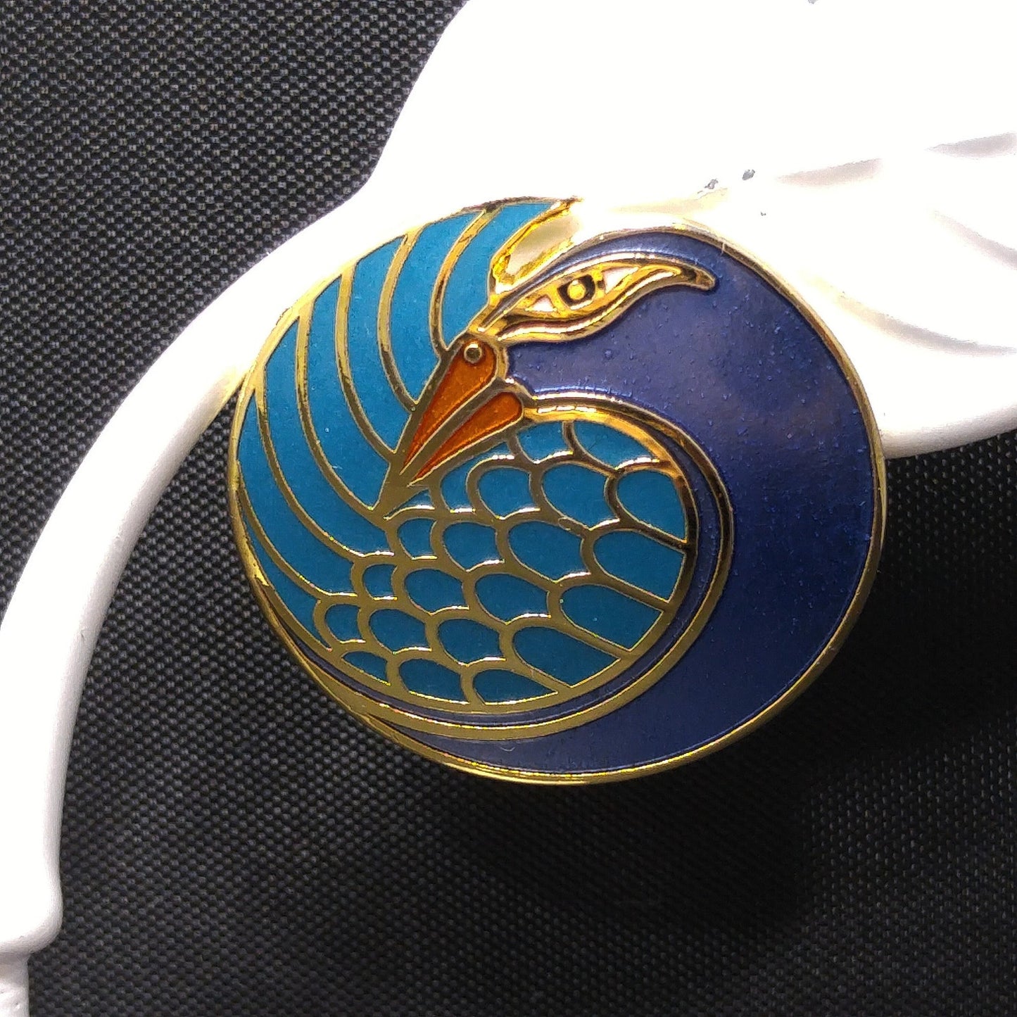 Laurel Burch "Mynah Bird" Blue Post Earrings, Gold Plated Cloisonné, 1980s