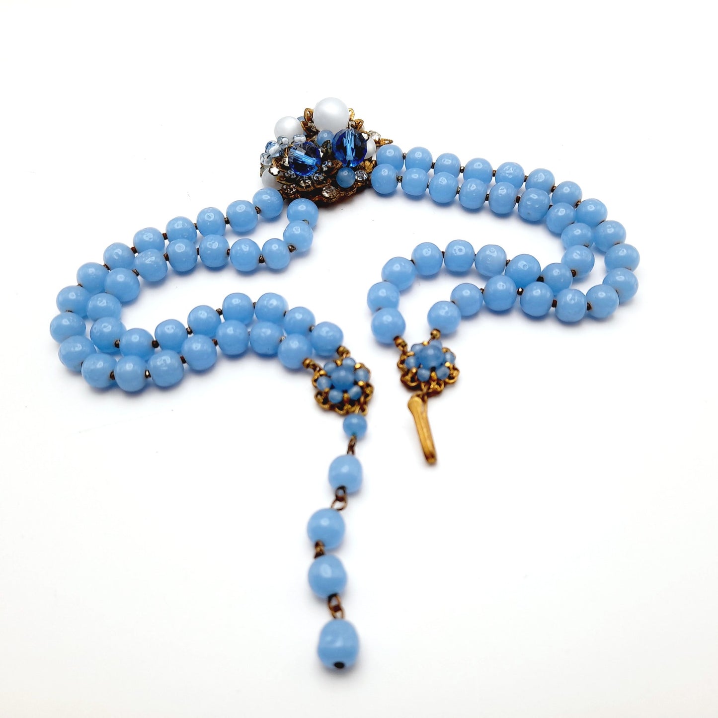 Vintage 1940s Unsigned Hattie Carnegie Style Blue Glass Necklace
