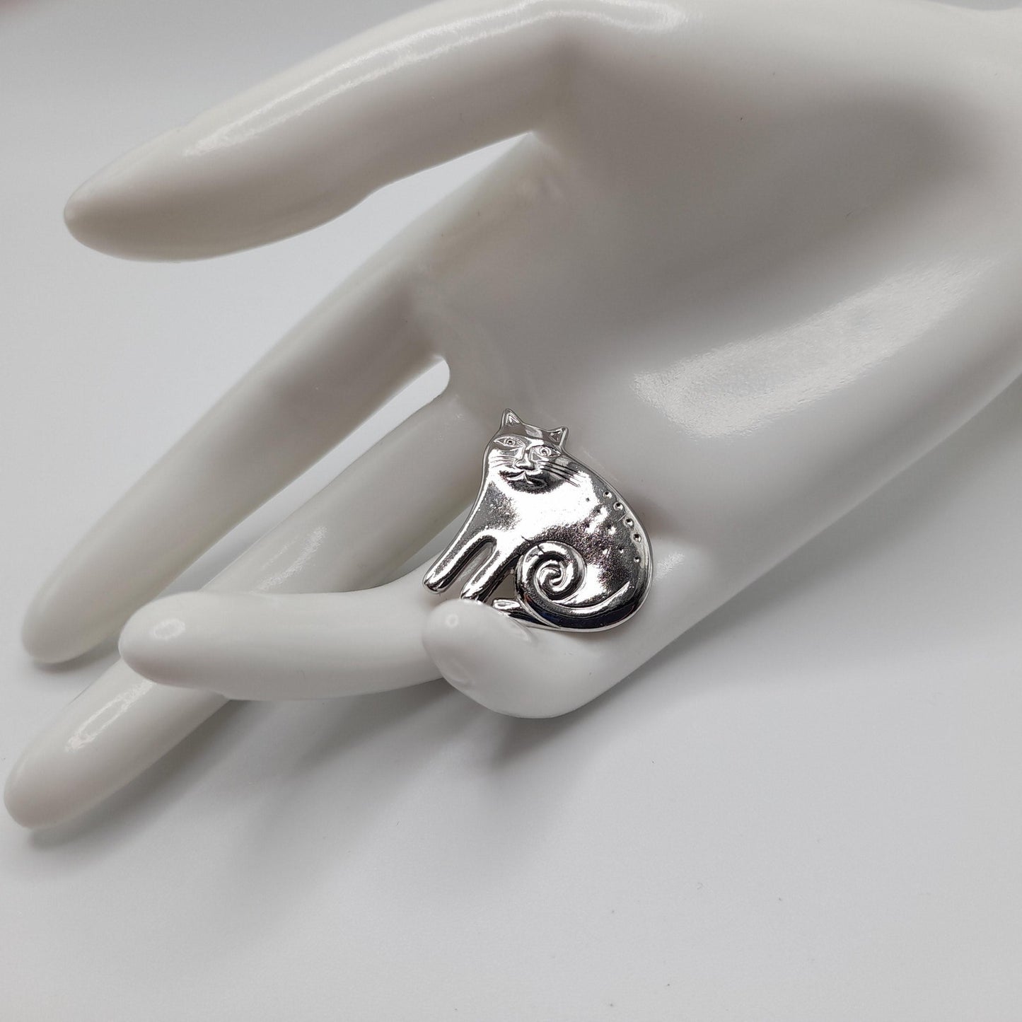 Vintage Laurel Burch Cat Brooch, Rhodium Plated, 1980s Vintage Jewelry