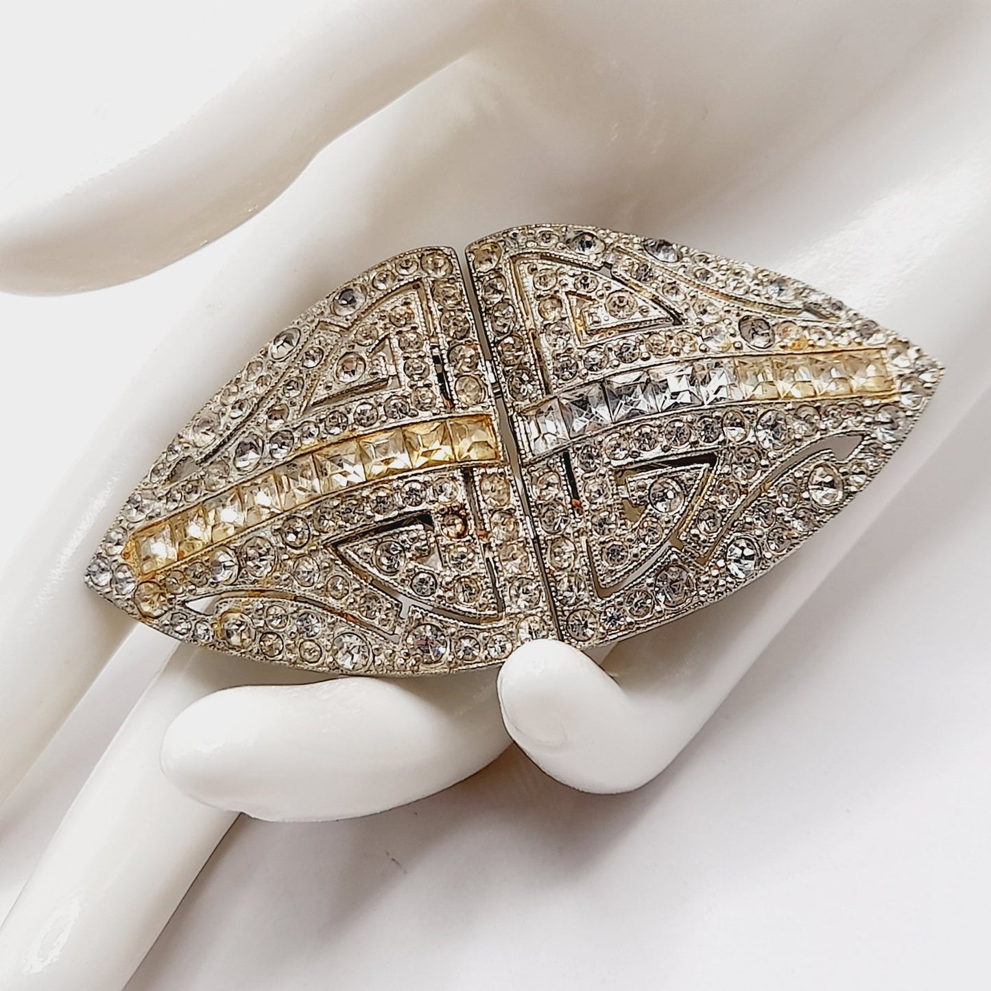 Coro Duette Rhinestone Brooch, Art Deco Dress Clips, Patent 1798867