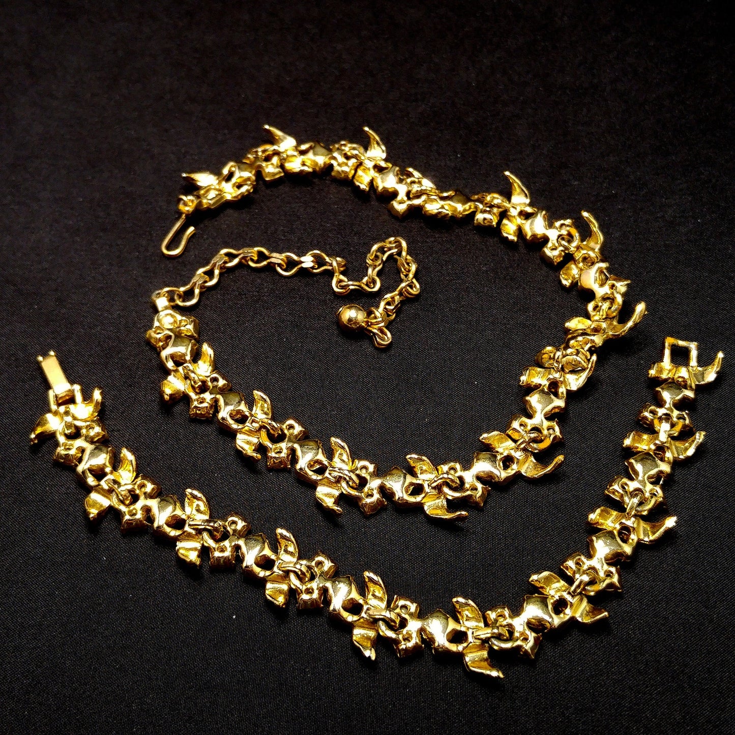 Vintage Aurora Borealis Rhinestone Necklace Bracelet Set, Gold Plated, 1960s Vintage Jewelry