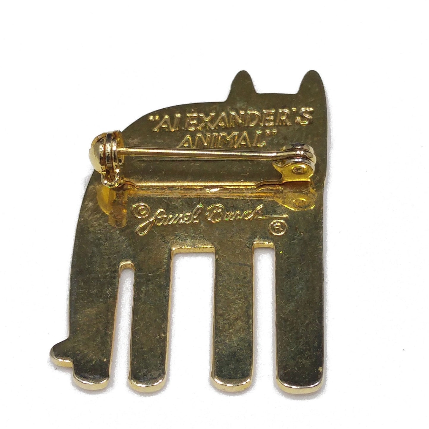 Laurel Burch "Alexander's Animal" Cat Brooch, Pastel Enamel, Gold Plated, 1980s Vintage Jewelry