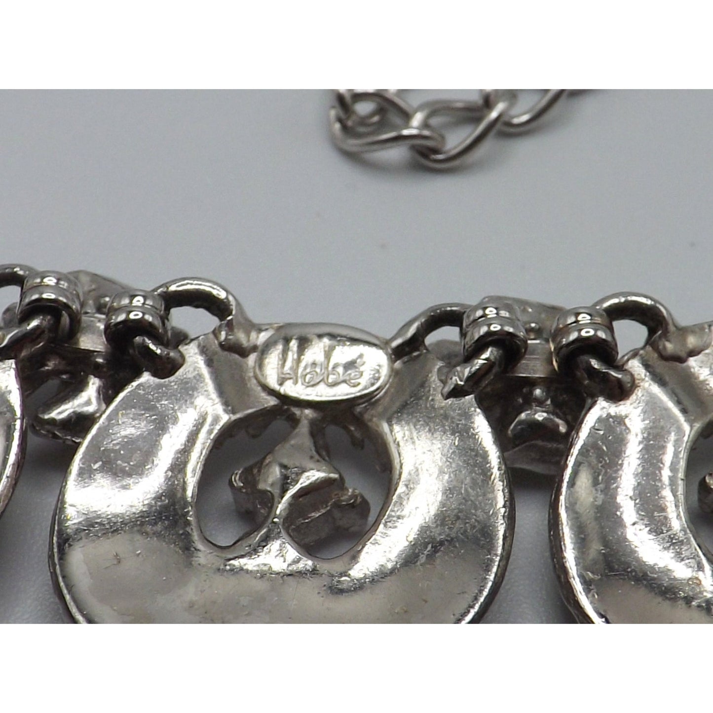 Hobe' Rhodium Plated Clear Rhinestone Choker Necklace, 17 Inches, 1960s Vintage Jewelry