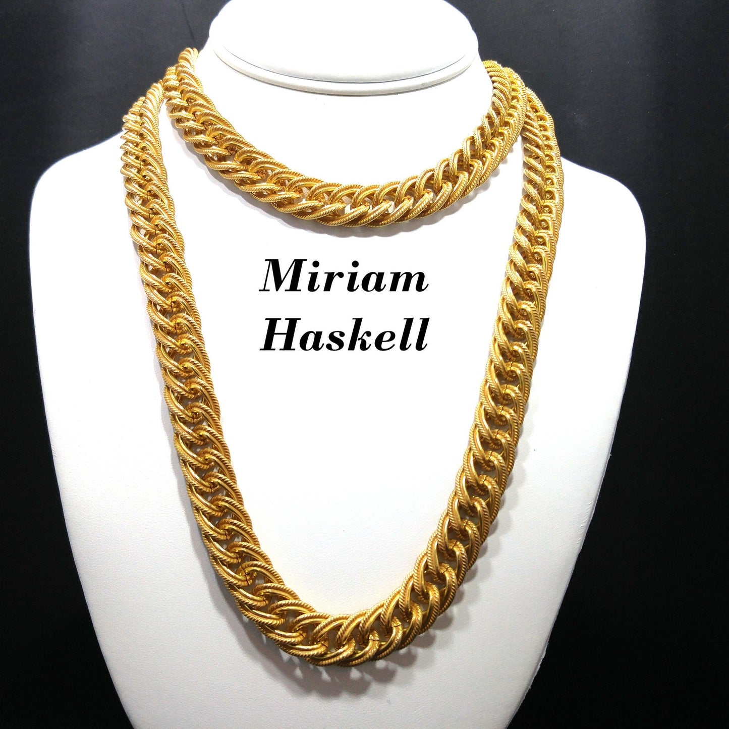 Miriam Haskell Gold Plated Chain Necklace, Large Links, 57 Inches, 1950s Vintage Jewelry