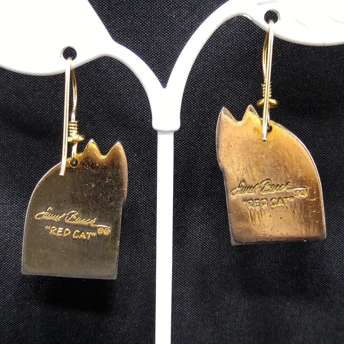 Laurel Burch "Red Cat" Earrings, Gold Plated, Red Enamel, 1980s Vintage Jewelry