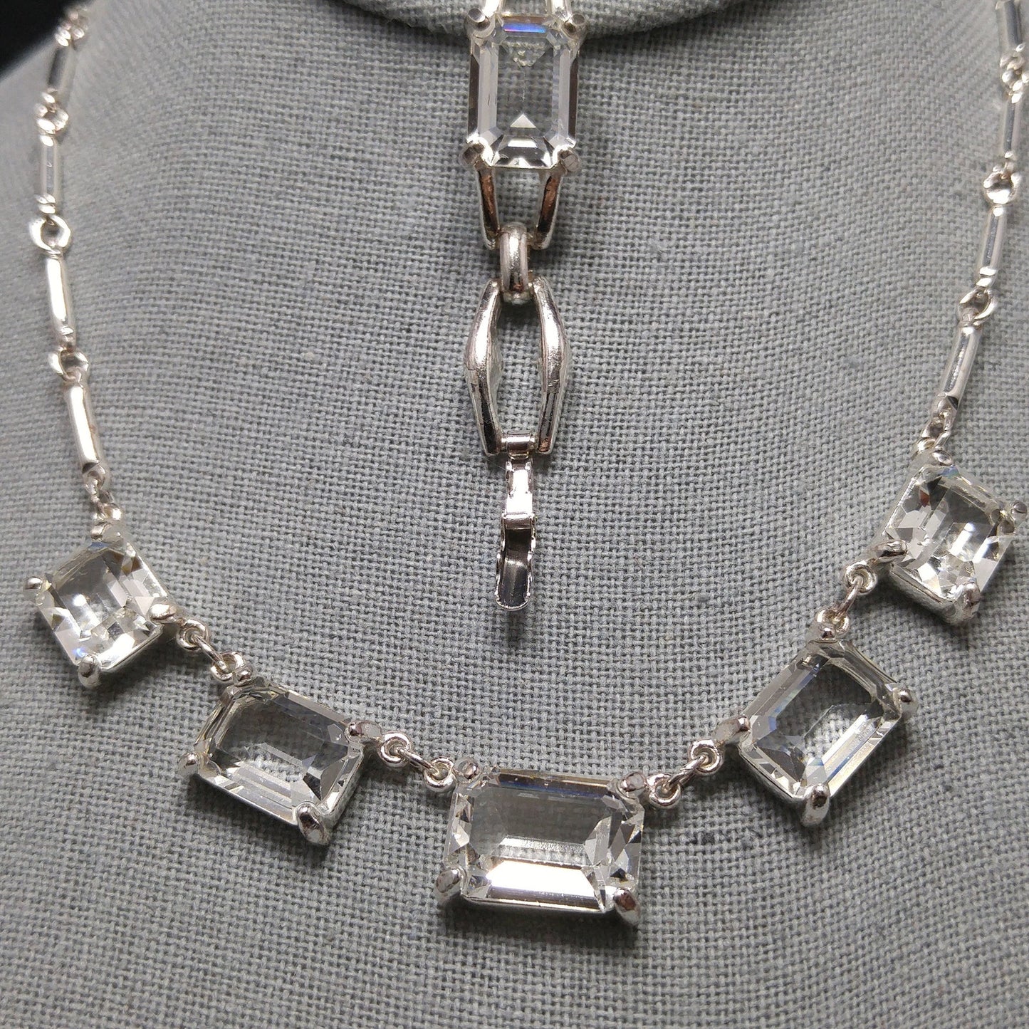 Vintage Swarovski Swan Logo Emerald Cut Crystal Necklace & Bracelet Set 1990s