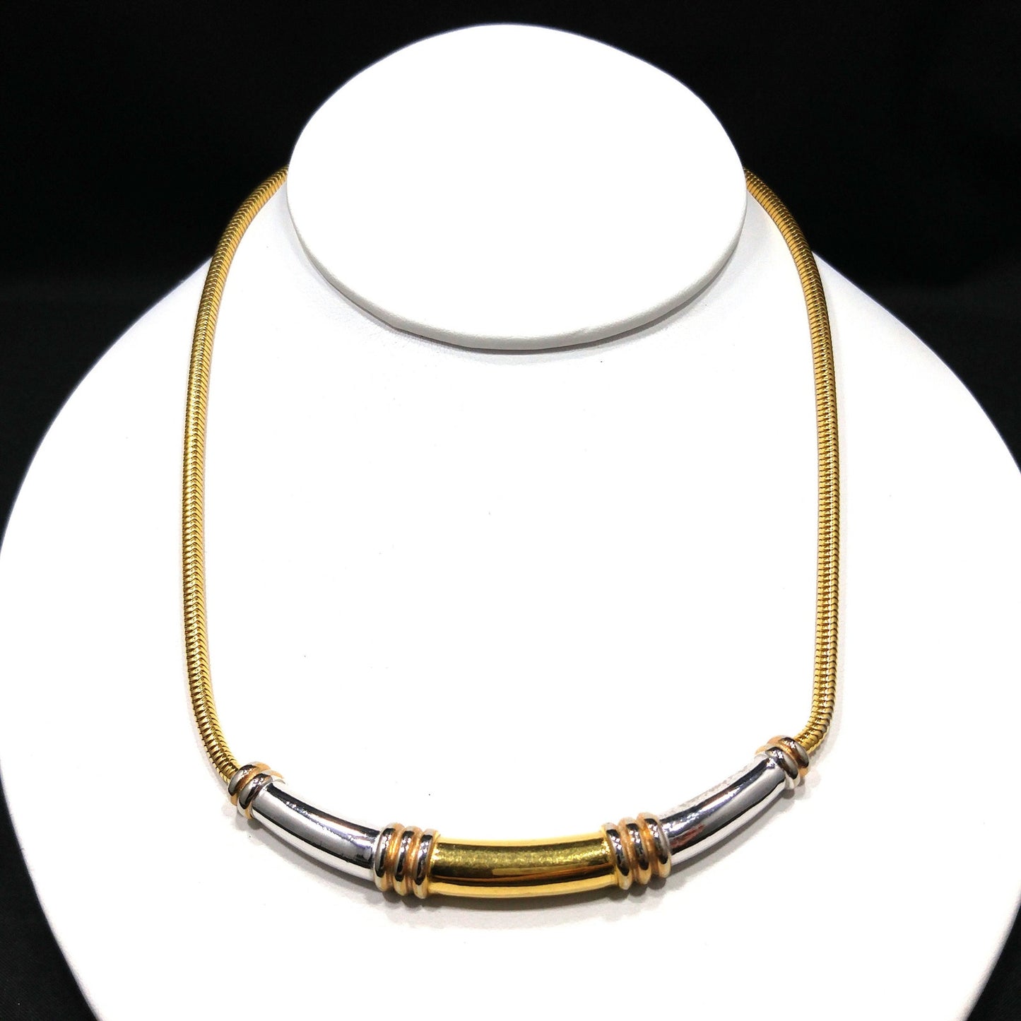 Crown Trifari Two Toned Choker Necklace, Gold Plated, 1960s Vintage Jewelry