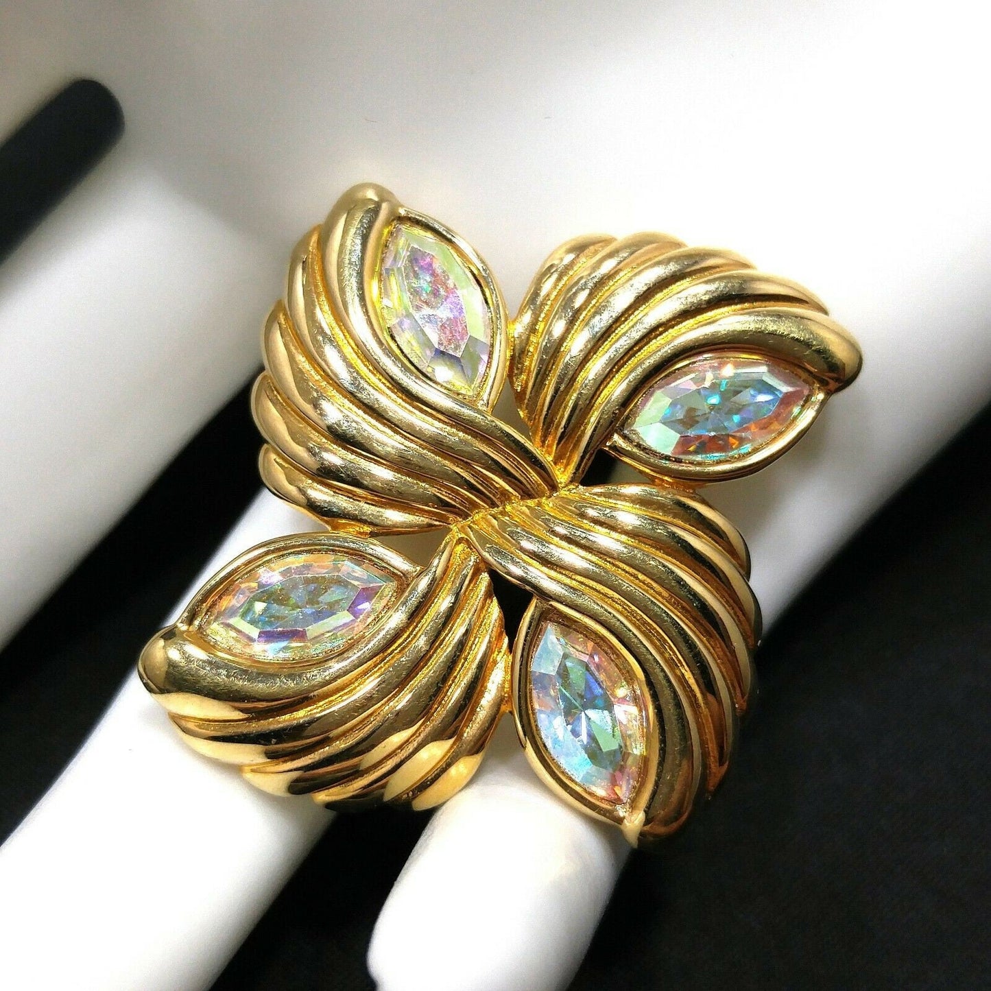 Swarovski AB Rhinestone Swirl Brooch, Swan Logo, Gold Plated, 1980s–1990s Vintage