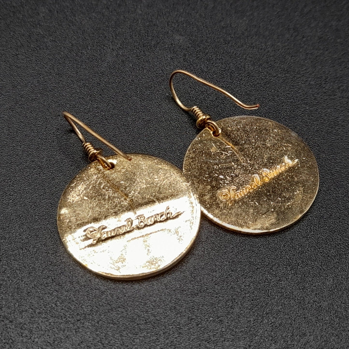Vintage Laurel Burch Floral Drop Earrings, Red Brown Enamel, Gold Plated